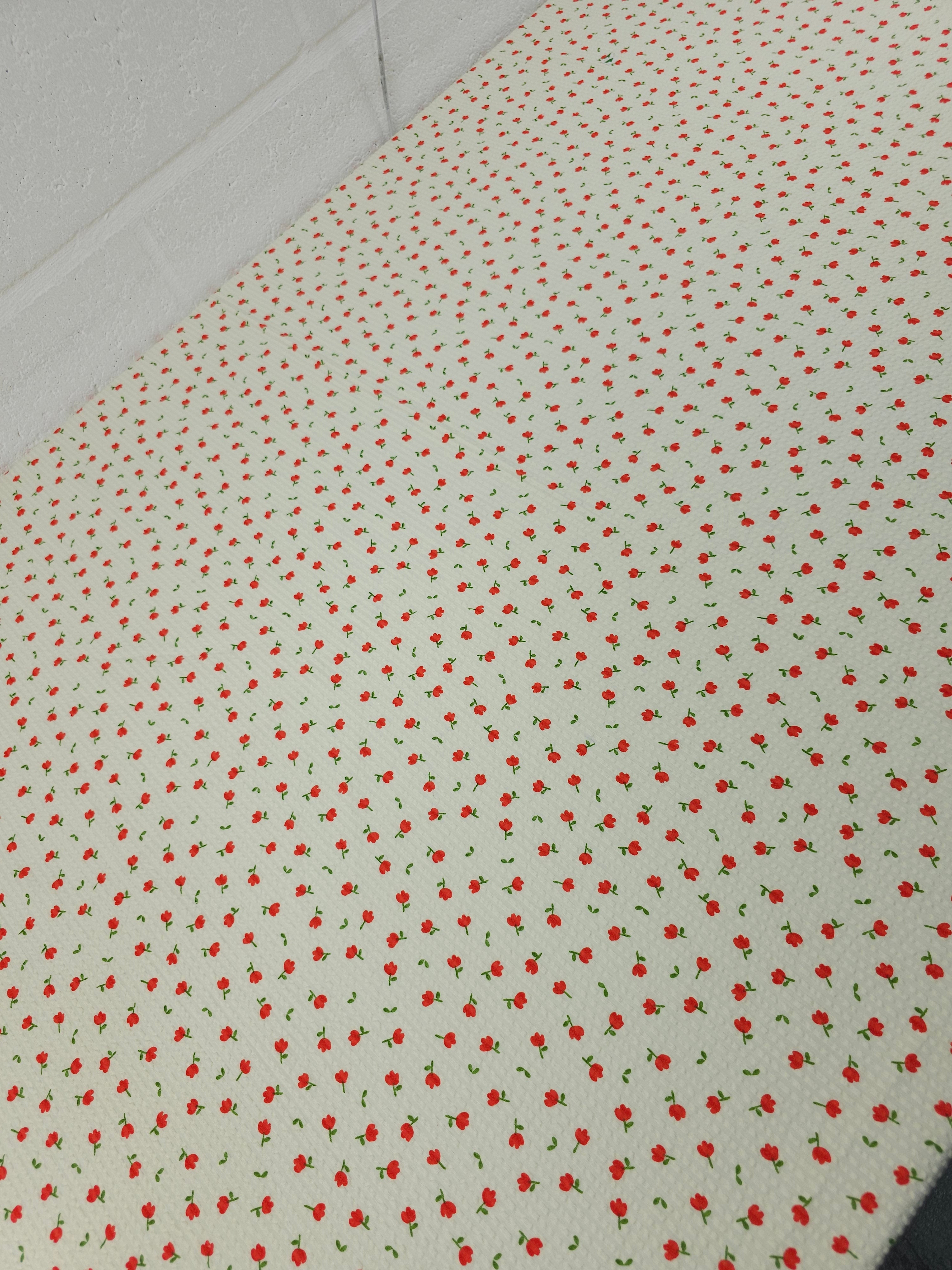 Cream/Red Mini Ditsy Poppy Cotton SeerSucker