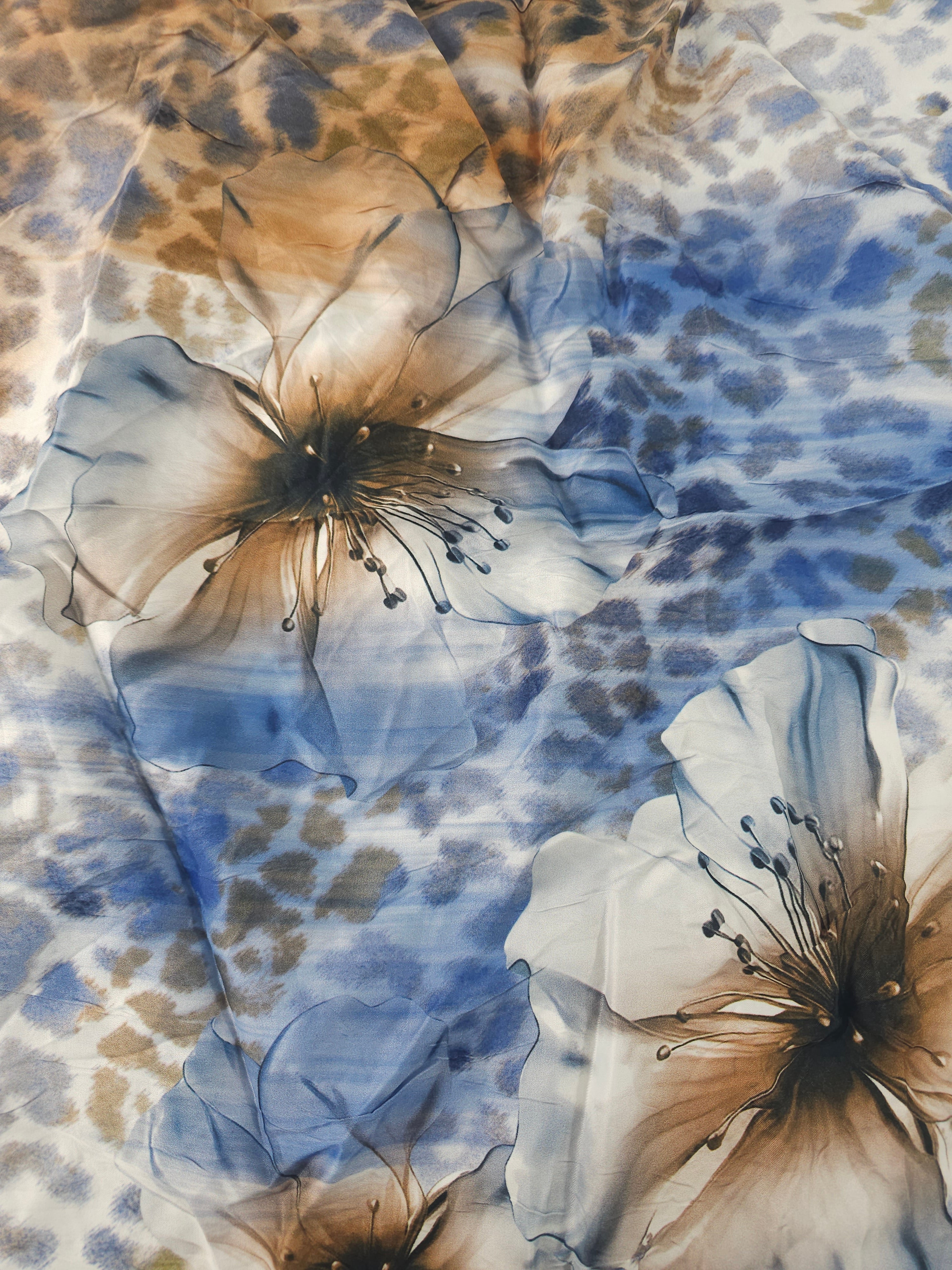 Blue cheetah floral Viscose sateen- 1.5m piece