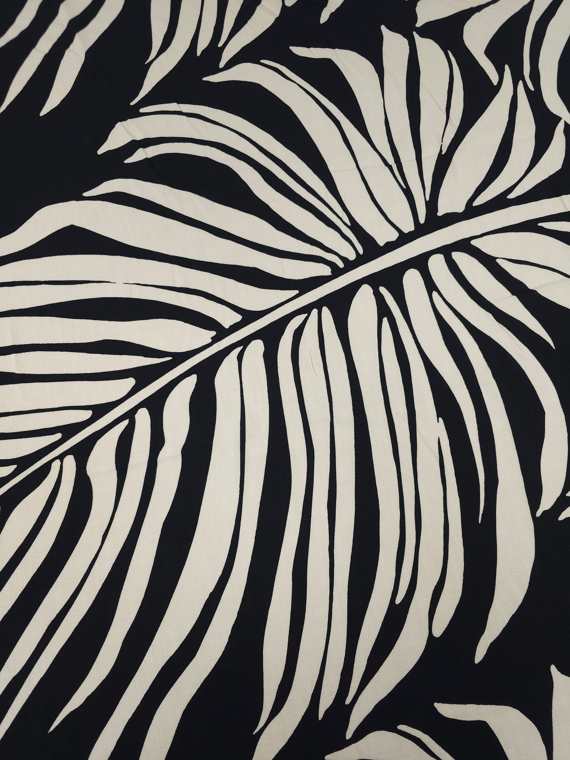 Black/Beige Large Palm Leaf Slub Look Viscose