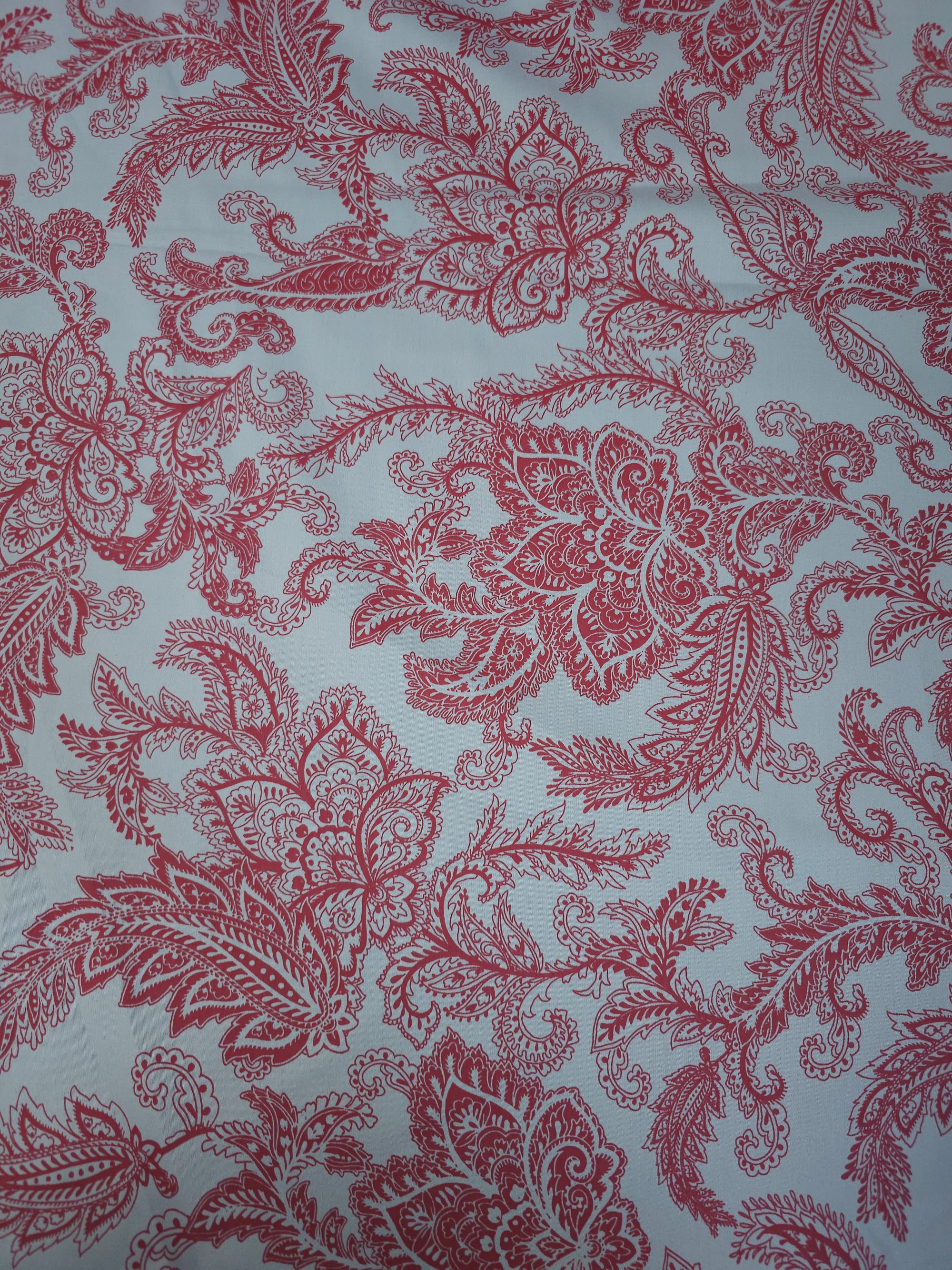 Grey/Red Paisley Floral Cotton Sateen 96" *EXTRA WIDE*