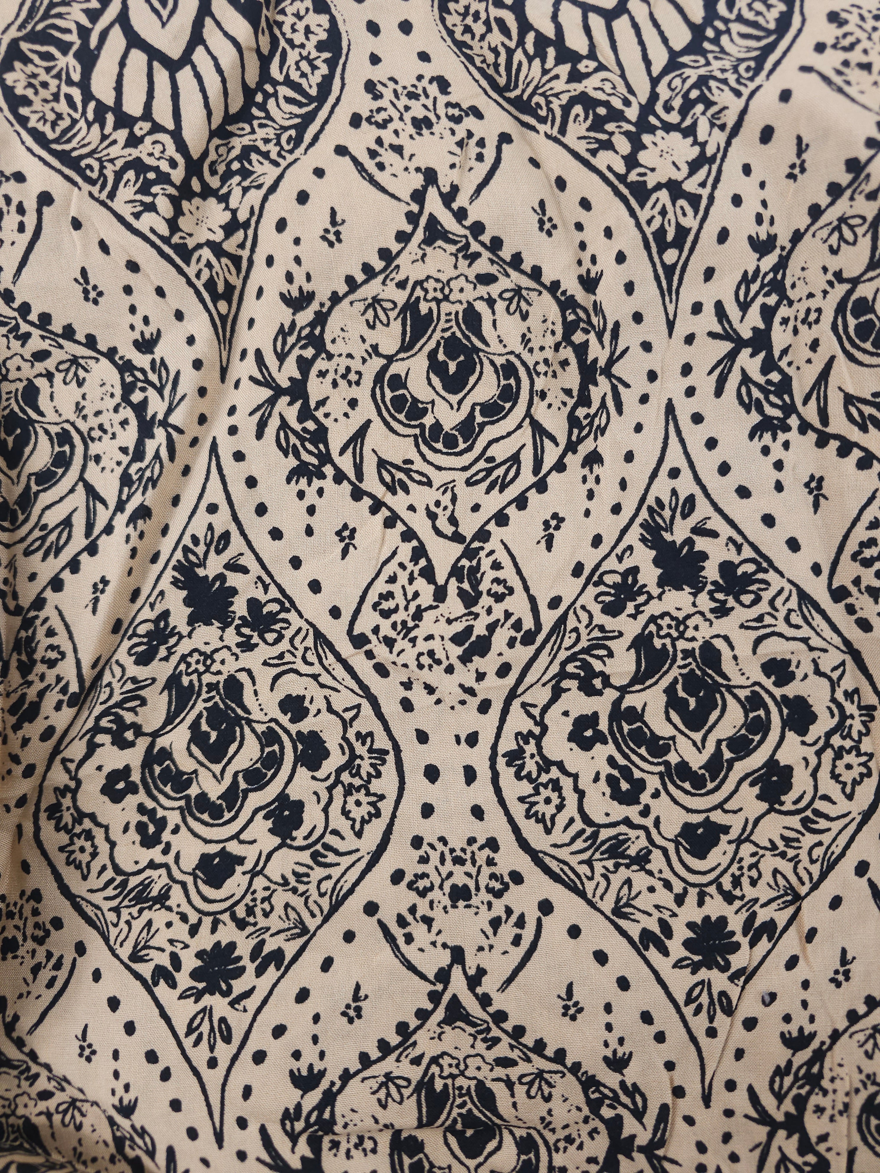 Beige black designed viscose- 1.9m piece
