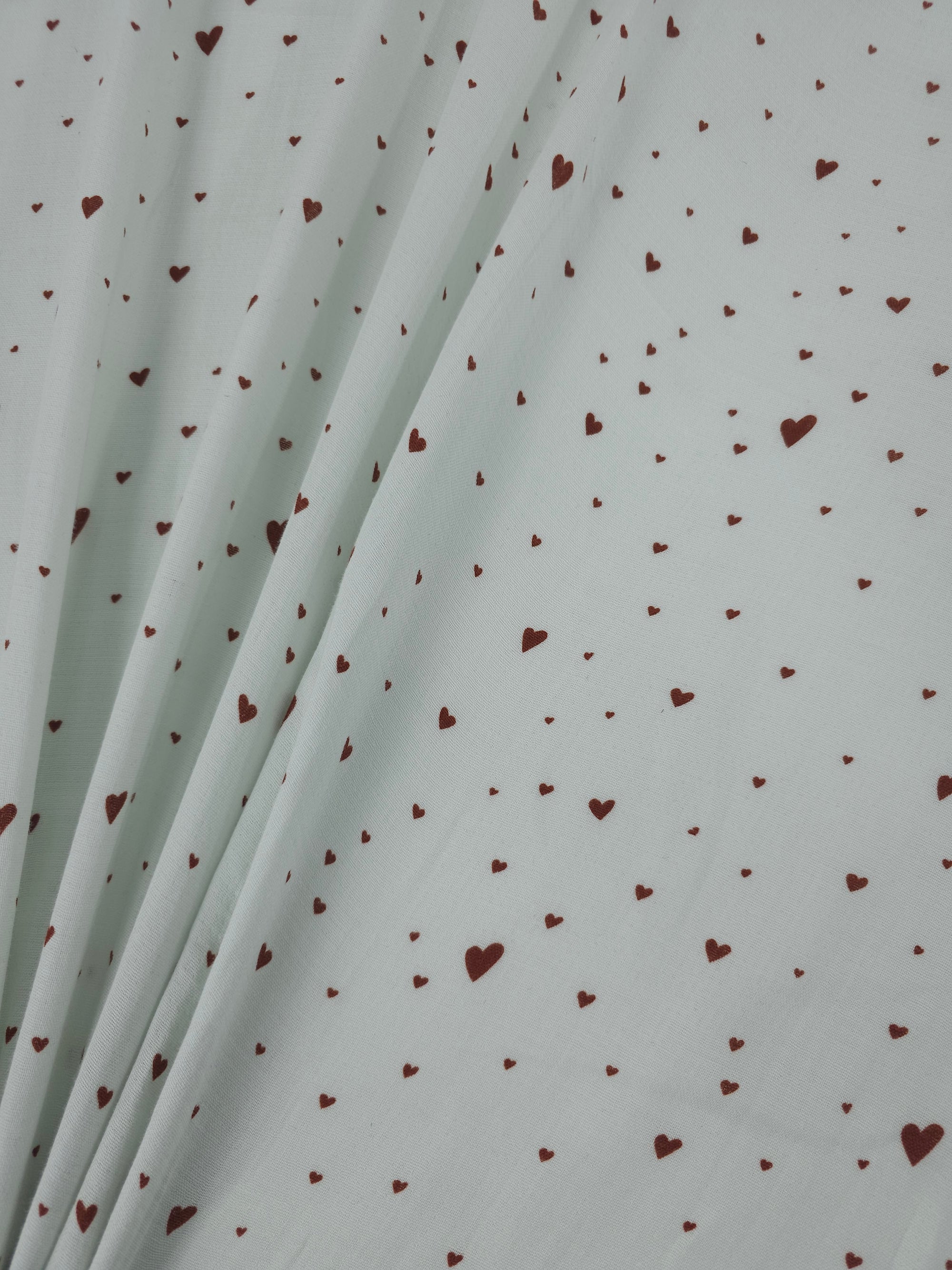 Wine/Off-White Ditsy Hearts Double Gauze