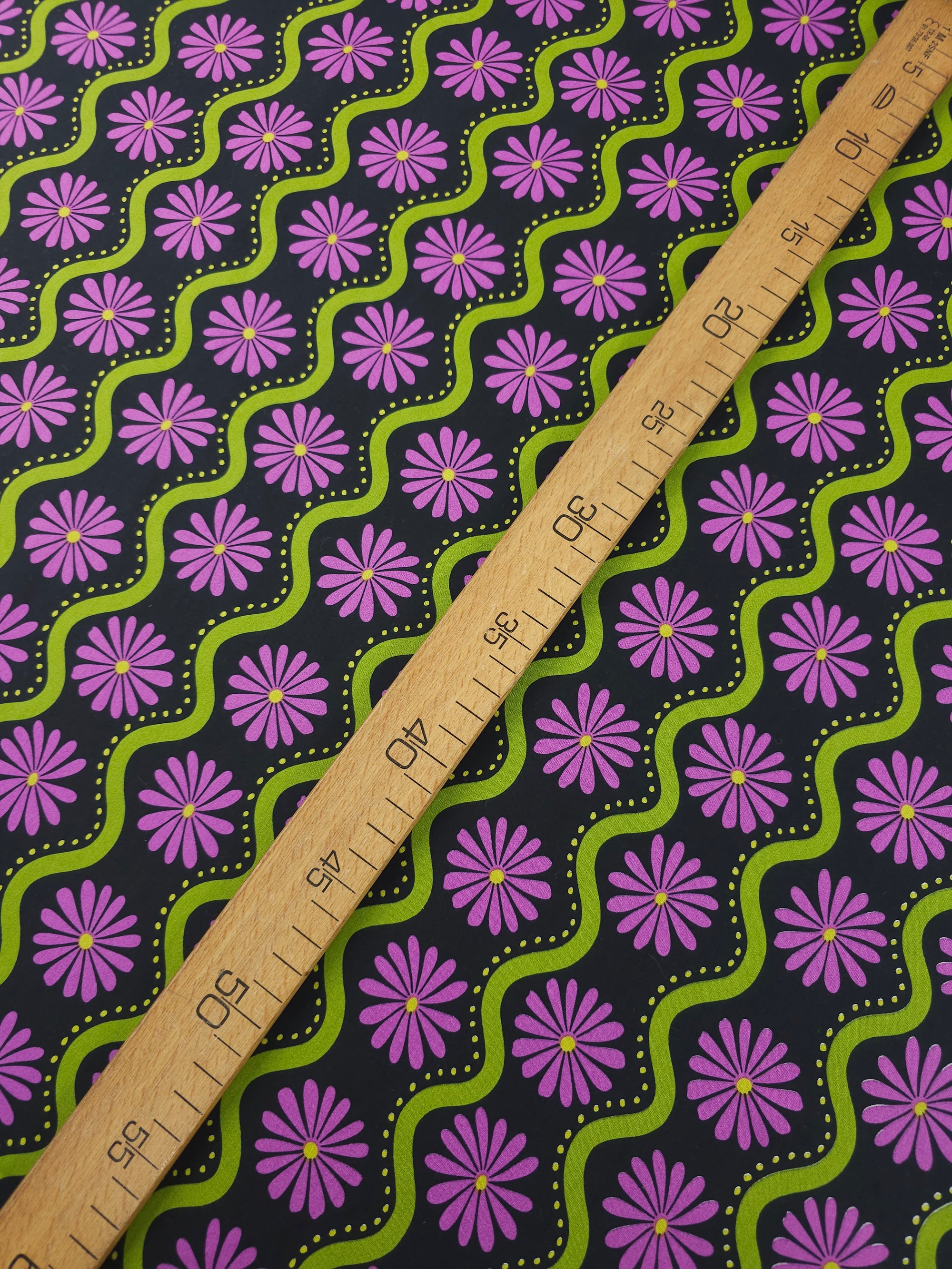 Purple/Olive Wavy Floral Stripe Cotton Viscose 57"