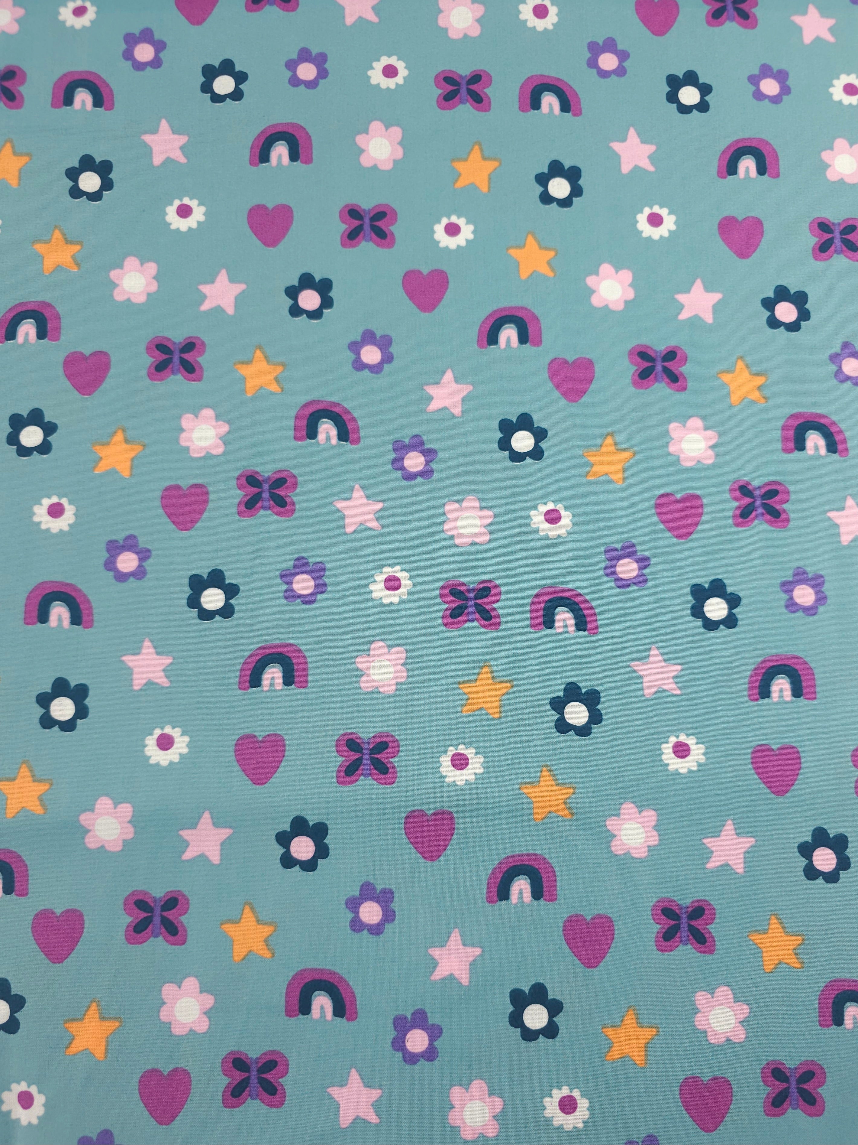 Aqua Blue Charms 100% Cotton 57"