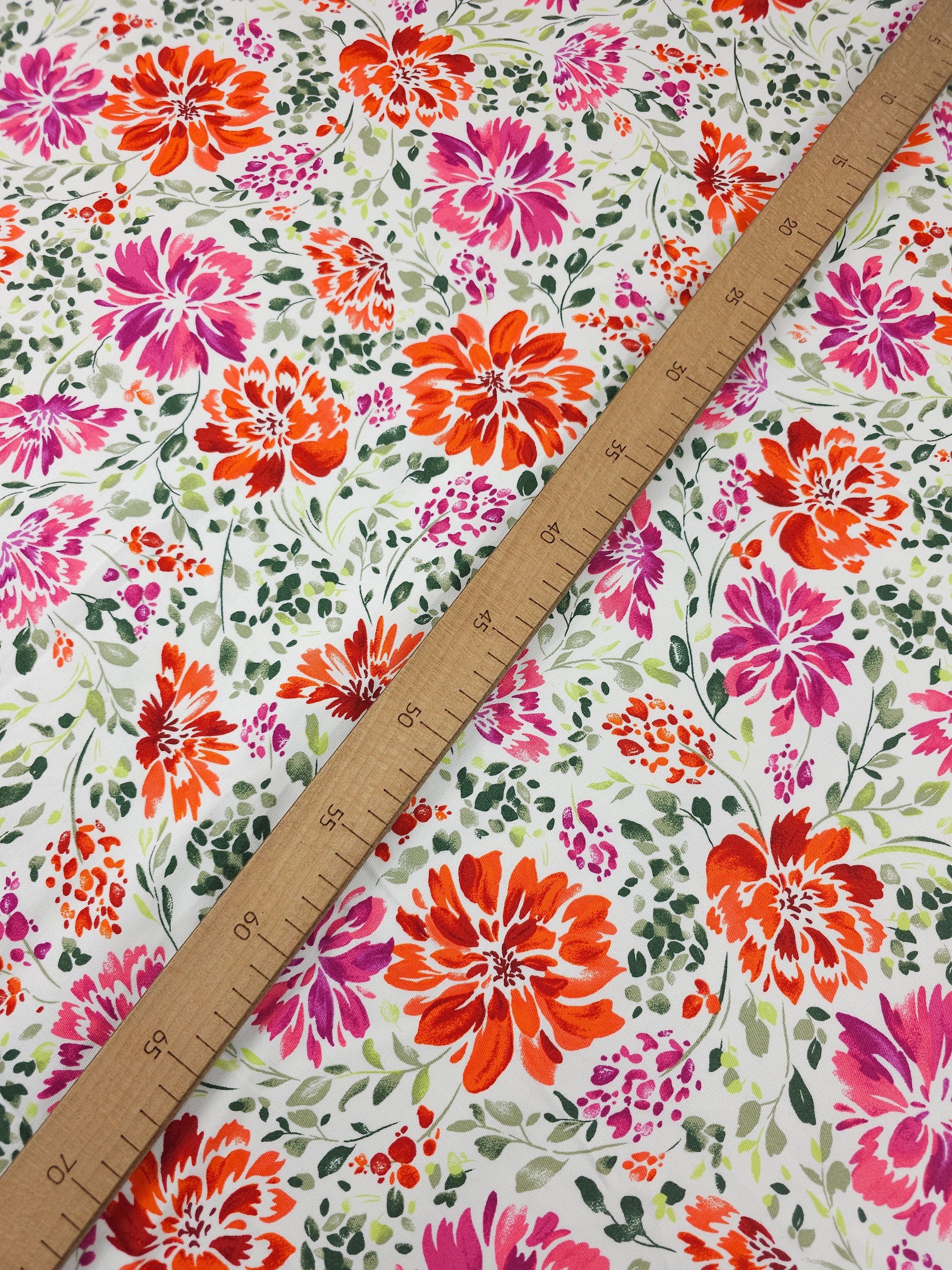 Orange/Pink Watercolour Wonder Floral Lightweight Cotton Sateen Twill