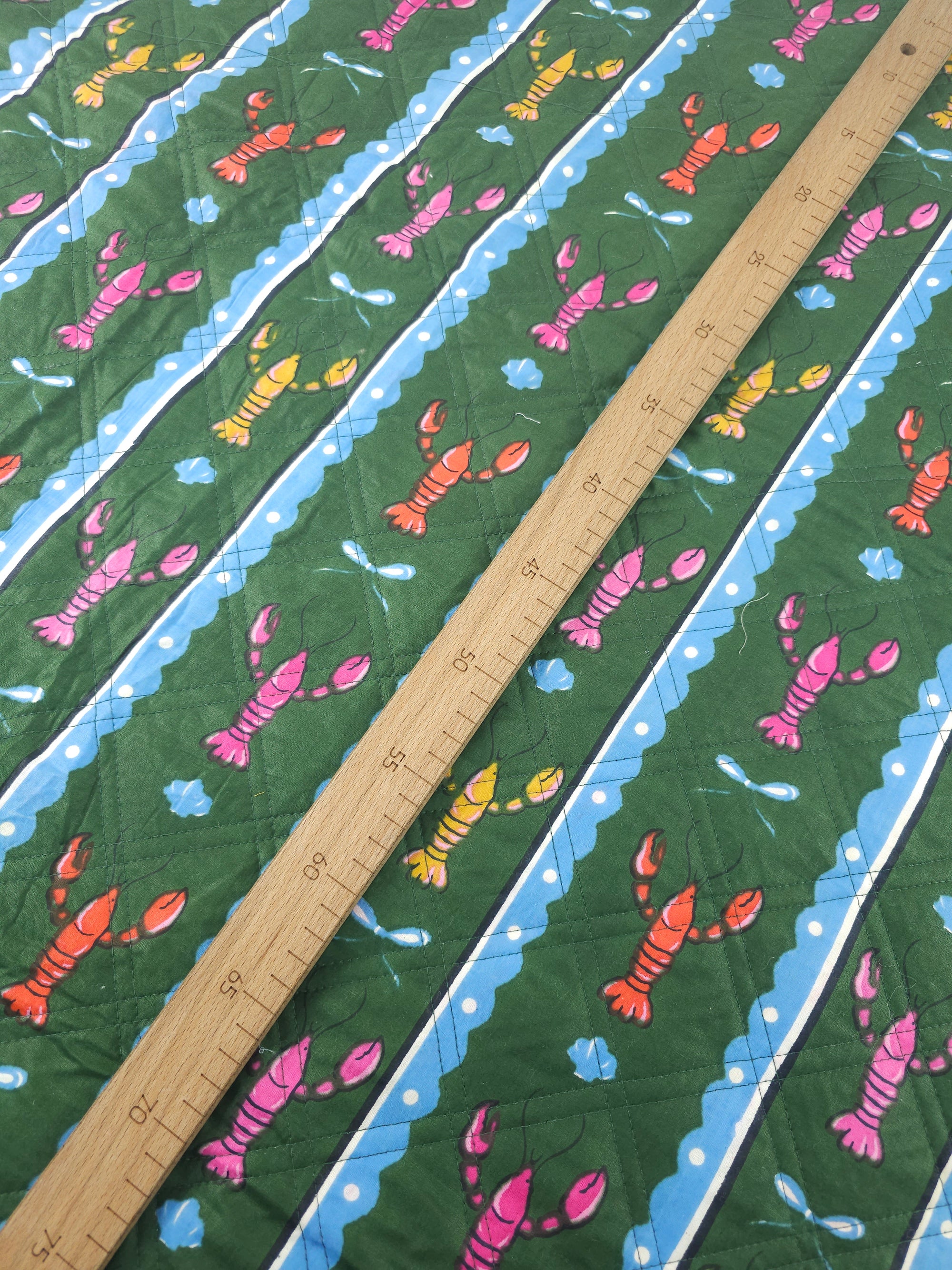 Green Lobster Stripe Quilted Screen Print - 1.35m Piece