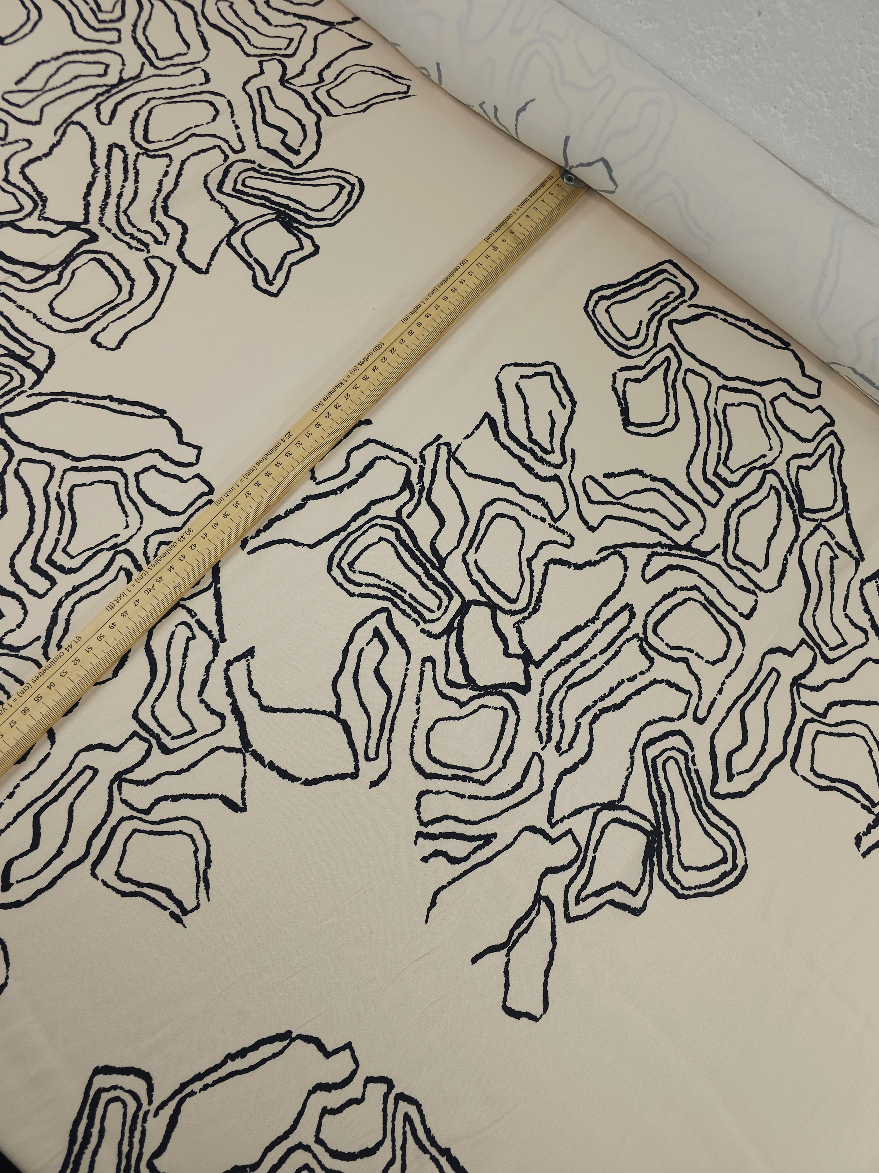 Pale Peach Abstract Squiggle Viscose Satin