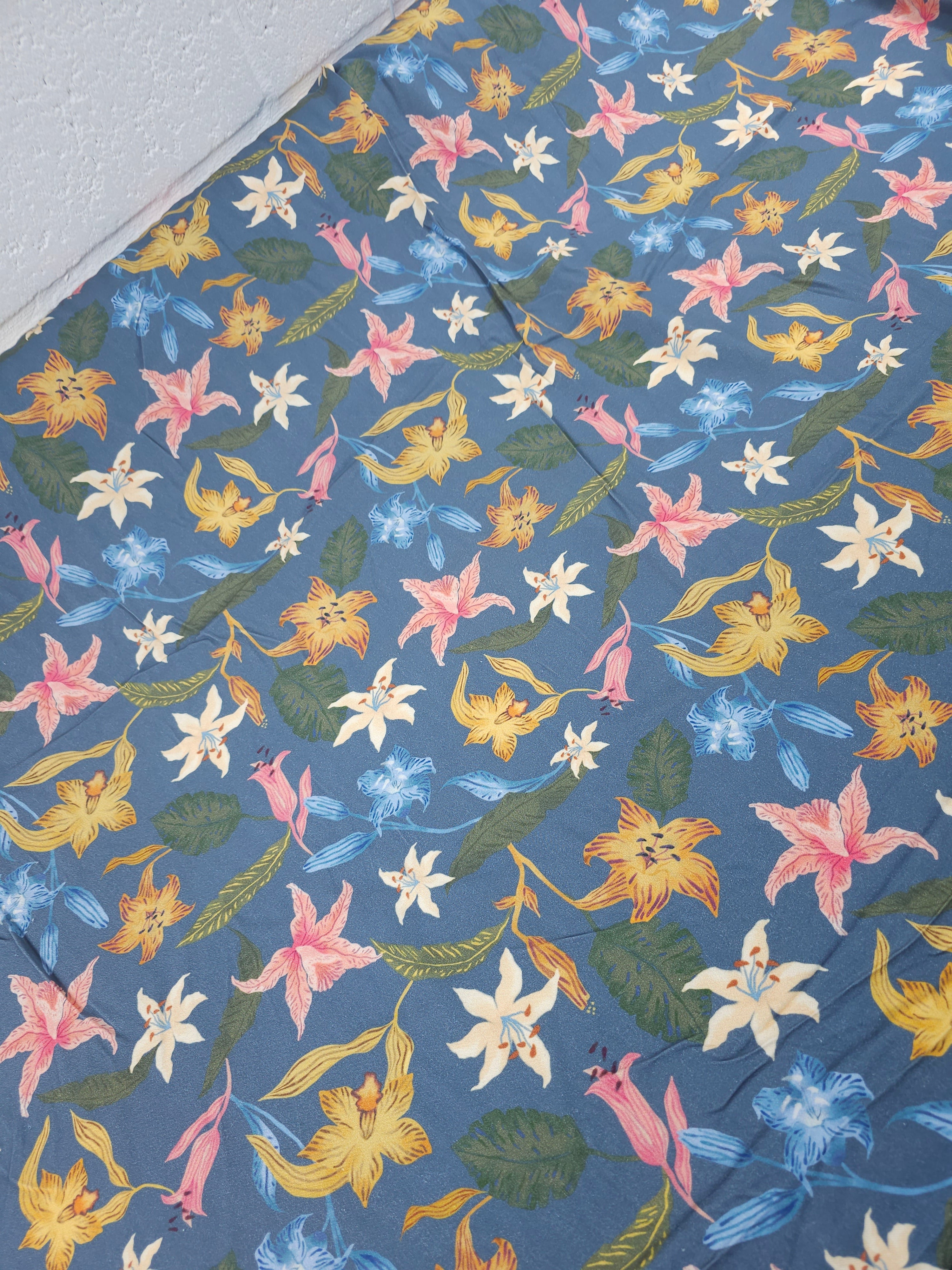 Petrol Blue Wonder Floral Viscose Twill