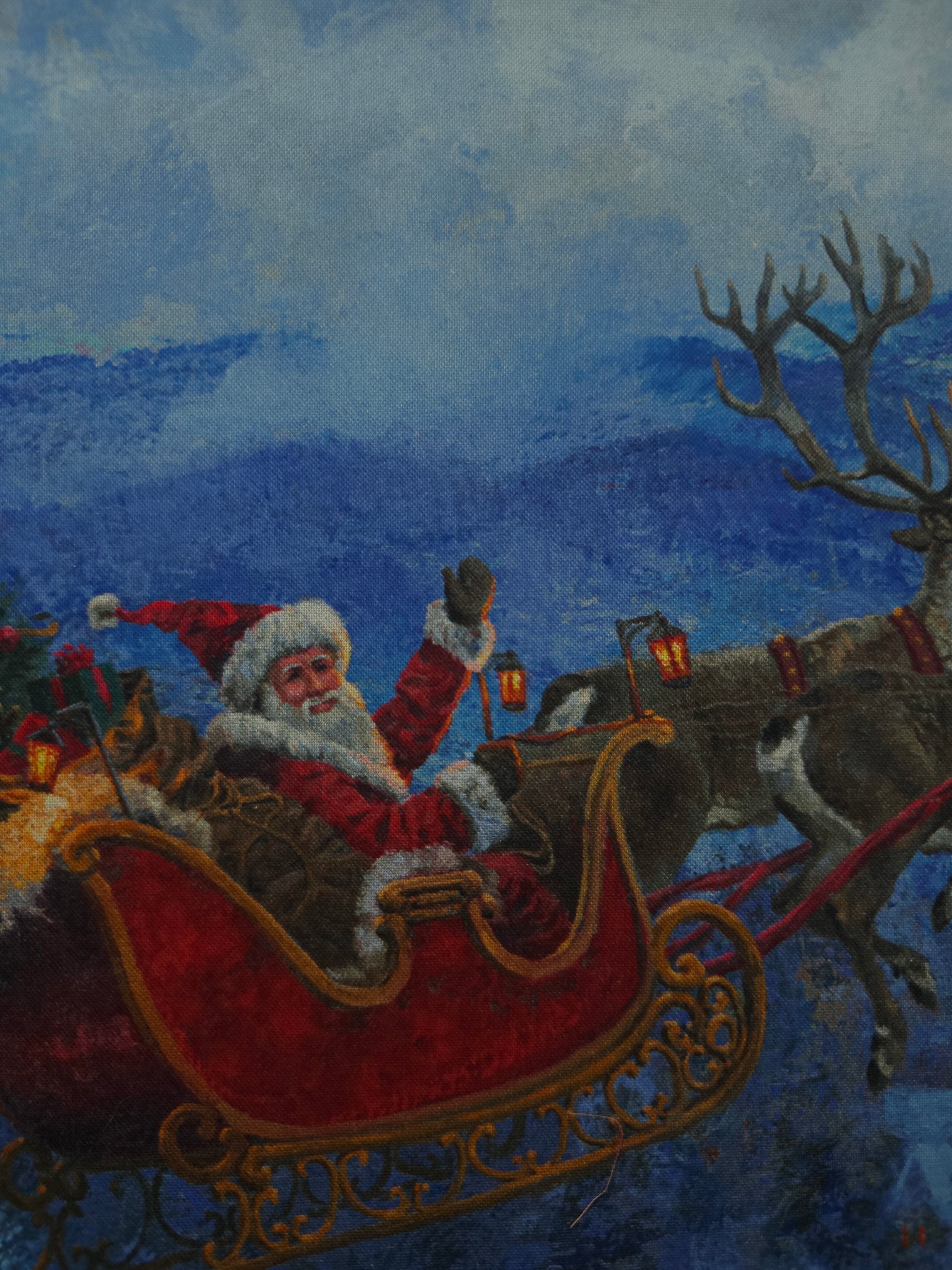 Santa Sleigh Cotton Panel - 0.9m