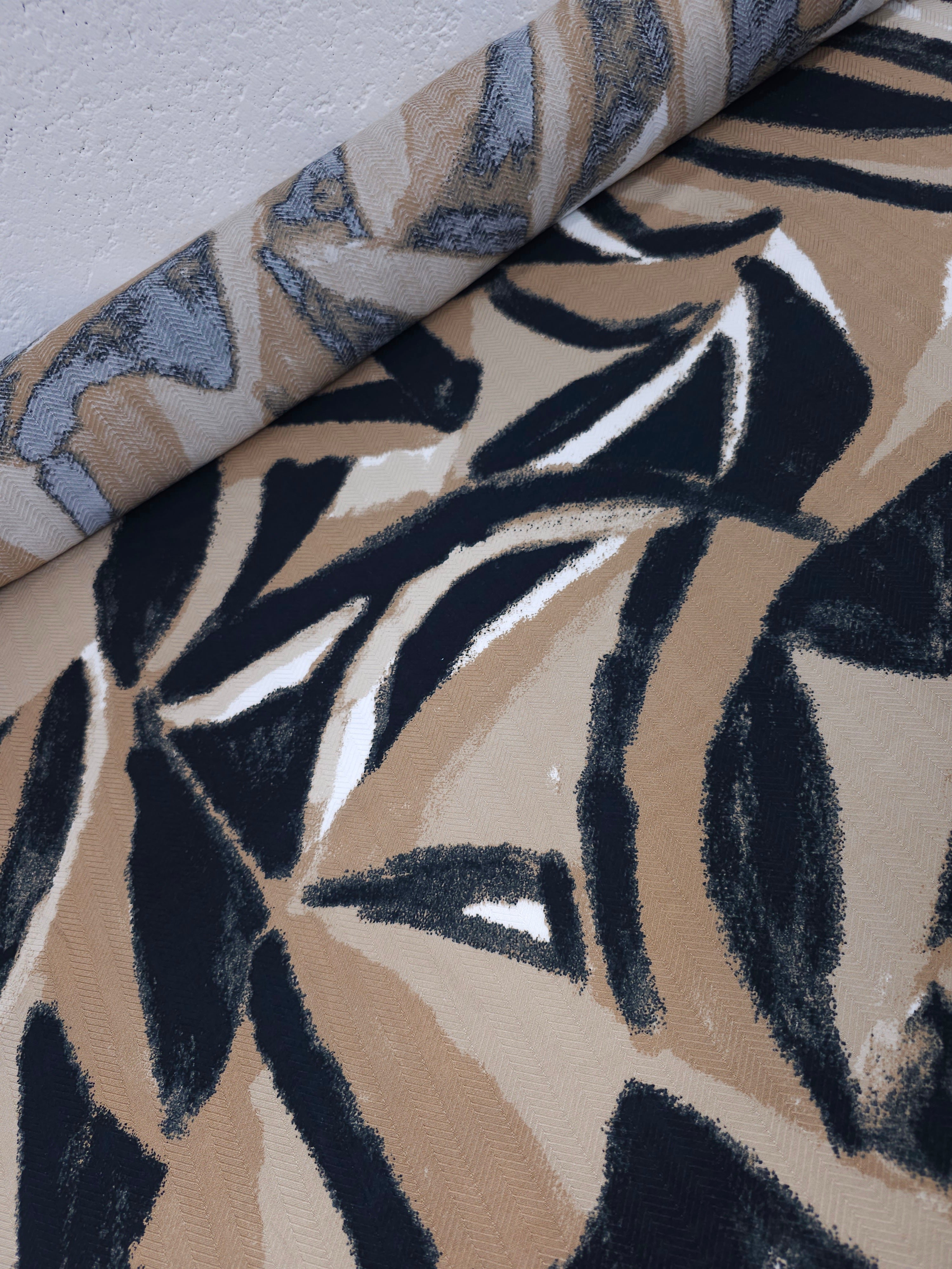 Tan/Black Abstract Herringbone Viscose Jacquard
