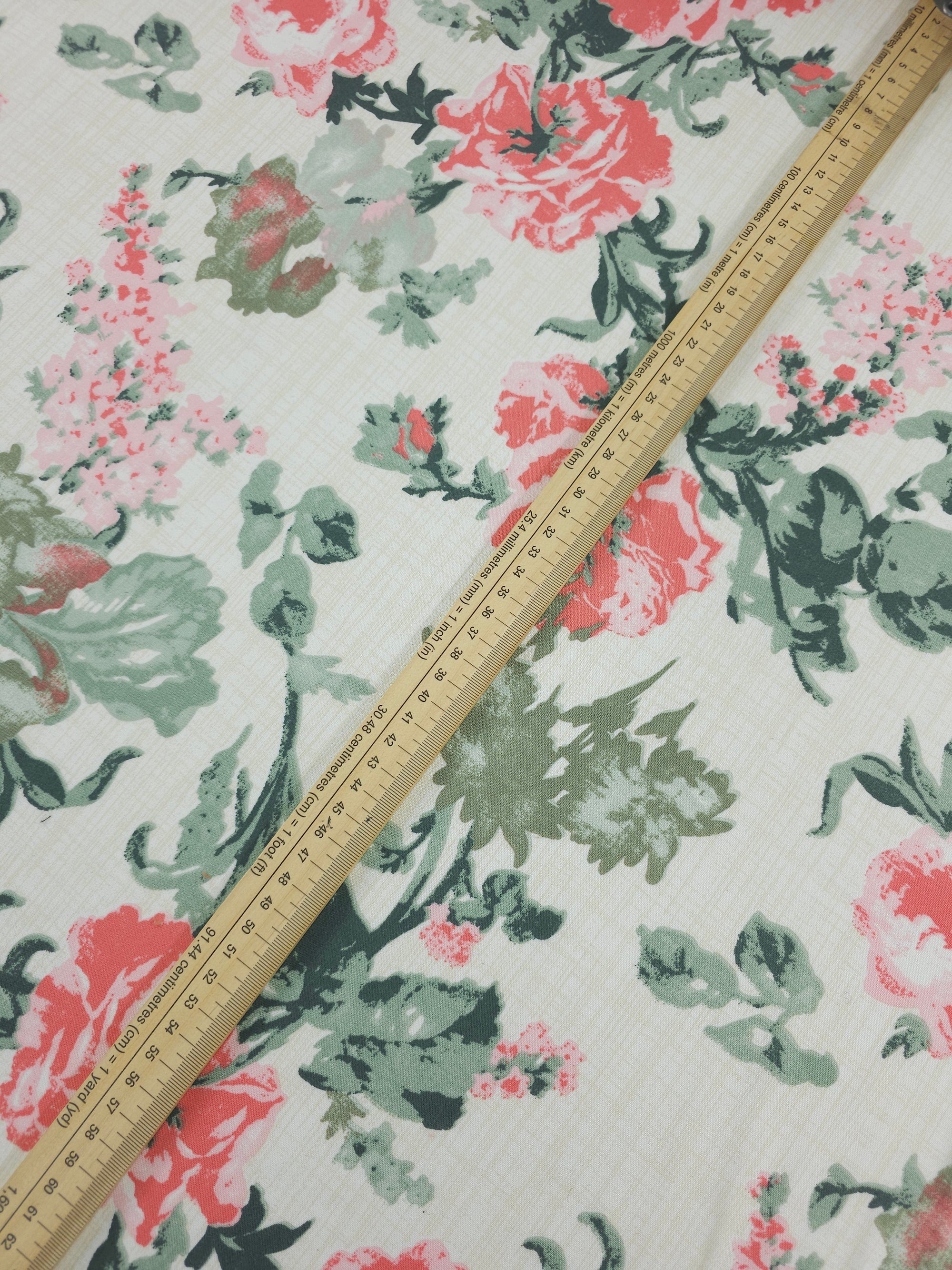 Retro Coral Rose Floral Viscose Challis