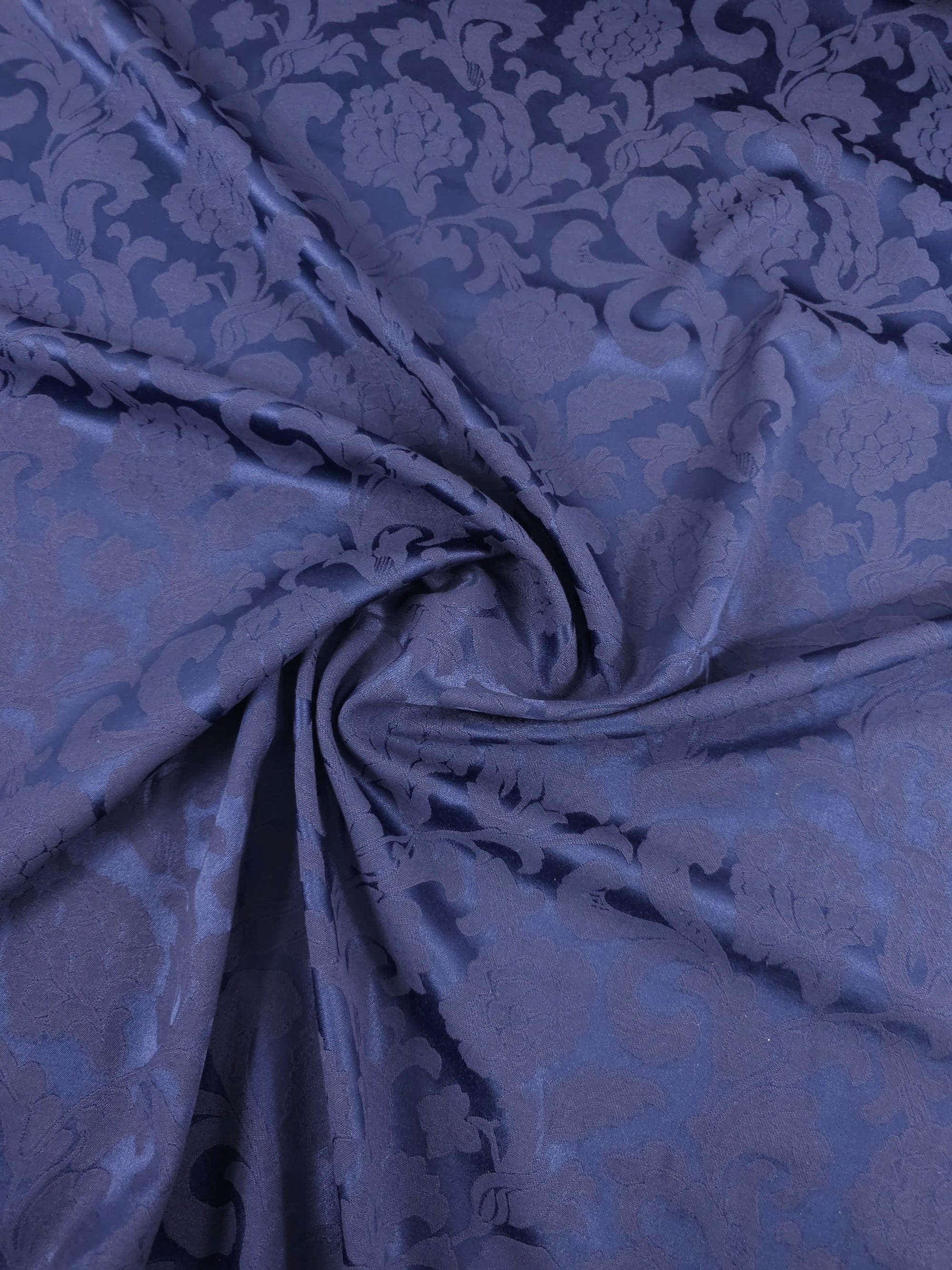 Indigo Navy Mediumweight Vintage Floral Satin Jacquard