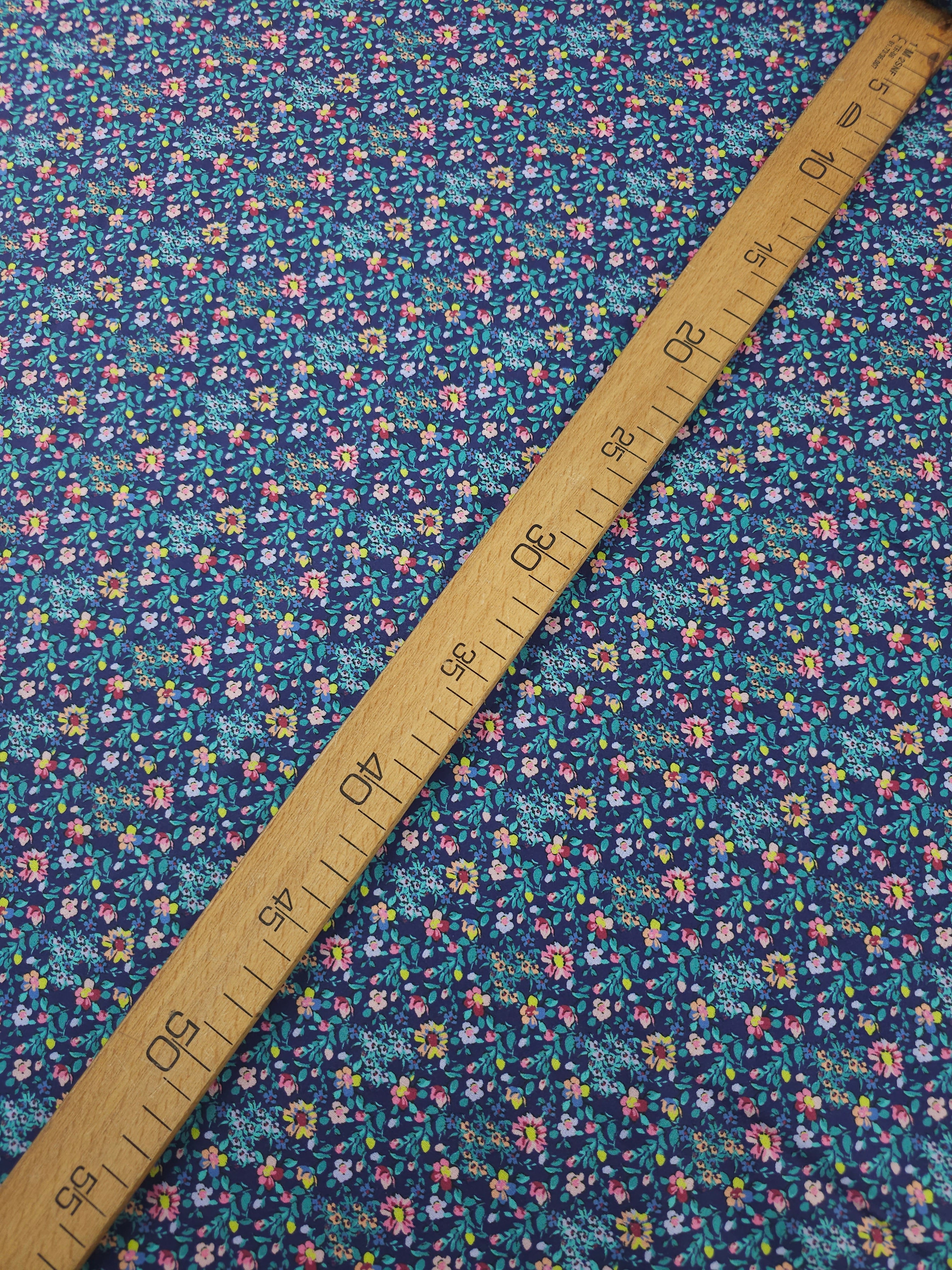Indigo Blue Ditsy Floral Party Lightweight Cotton 57"