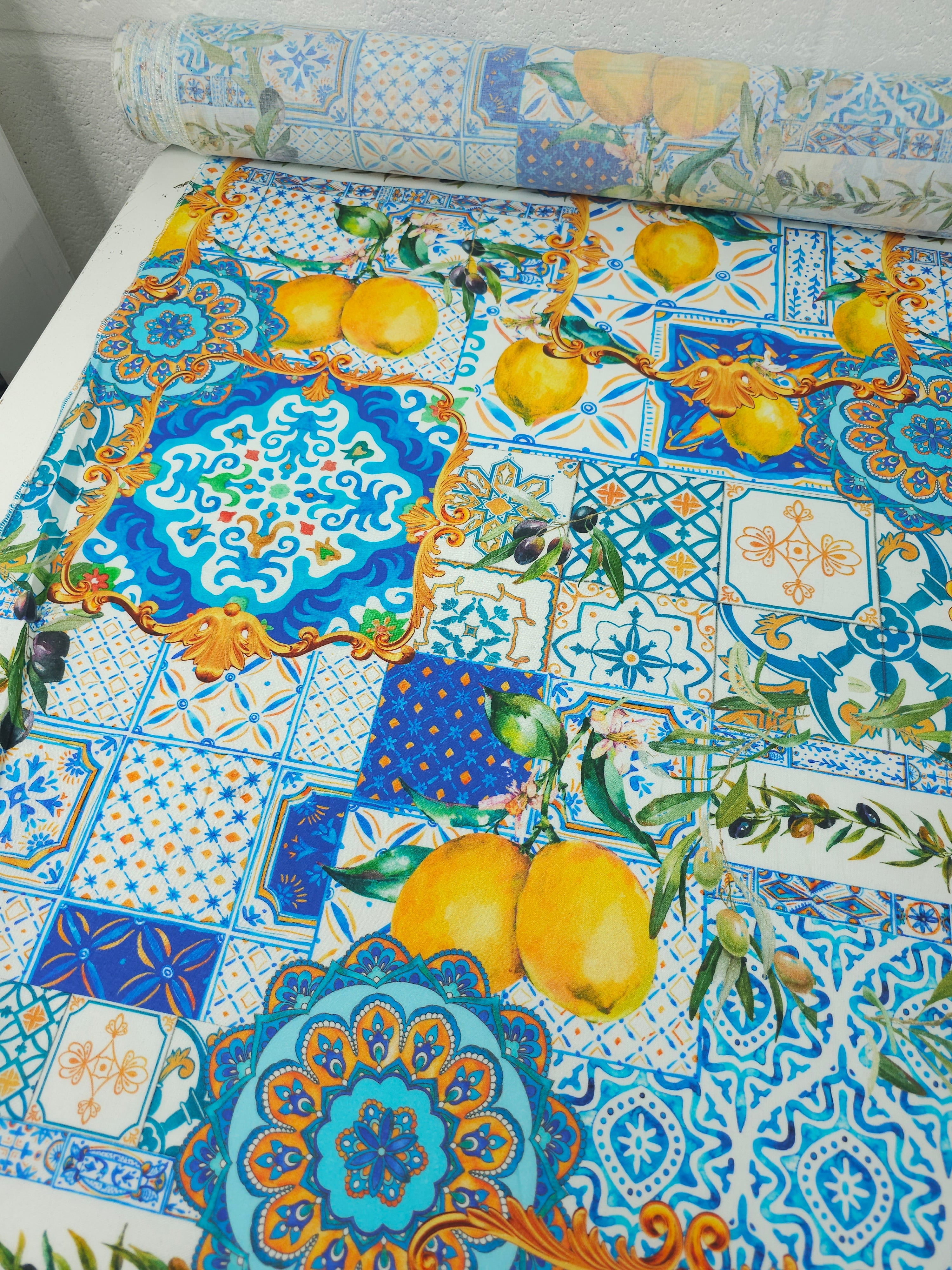 Blue Mediterranean Tile Viscose