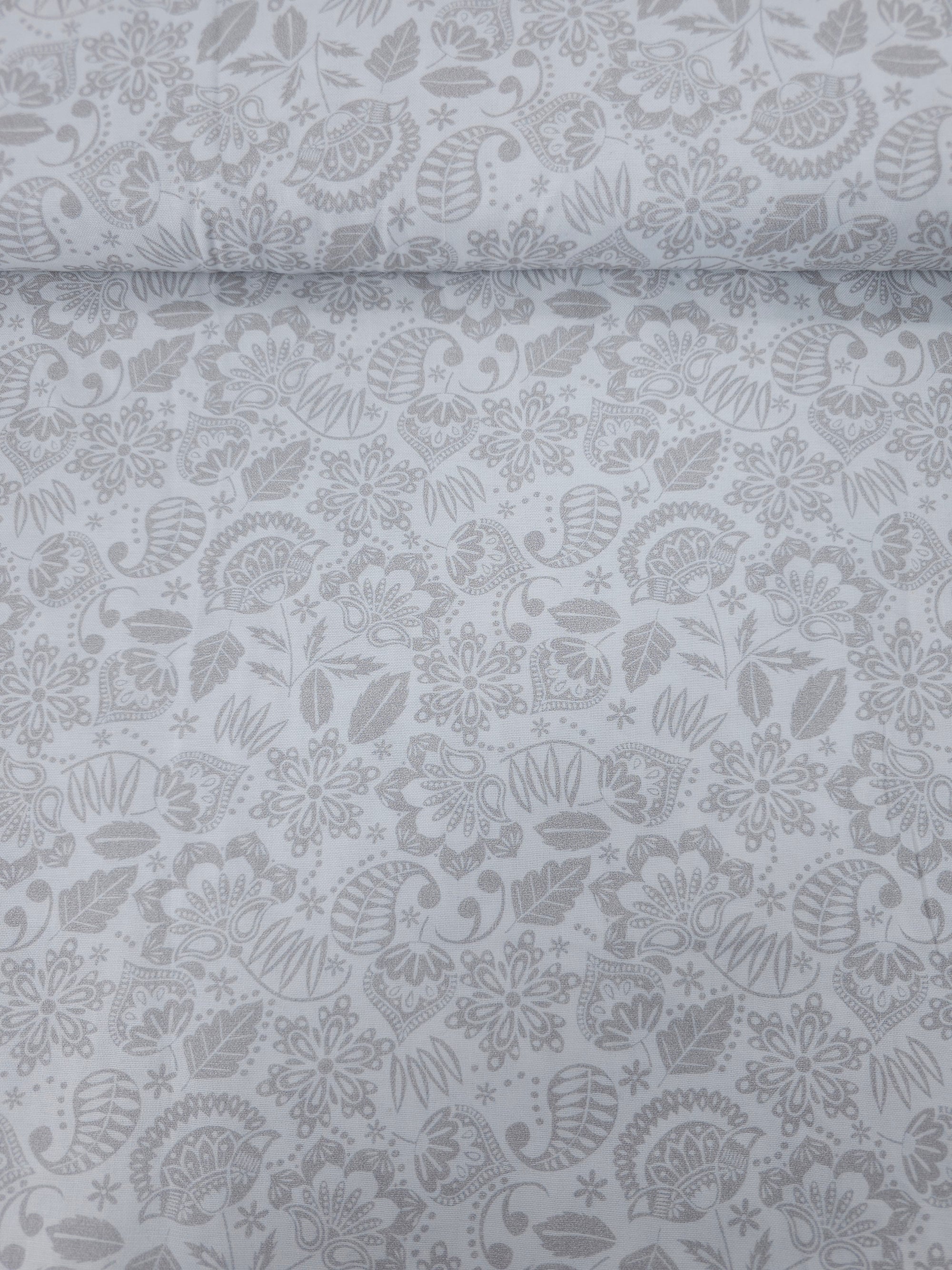 Taupe/White Paisley Leaf 100% Cotton