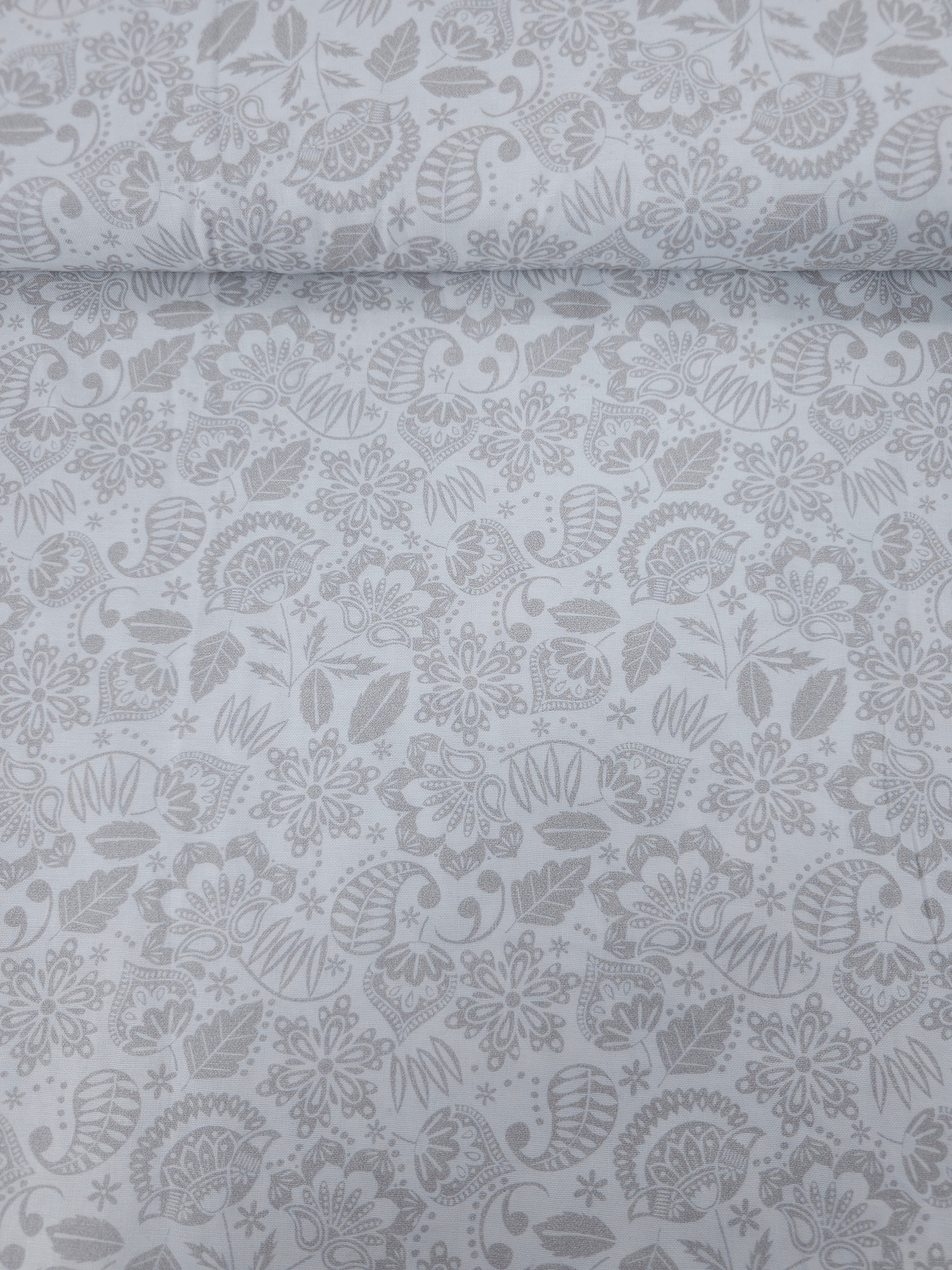 Taupe/White Paisley Leaf 100% Cotton