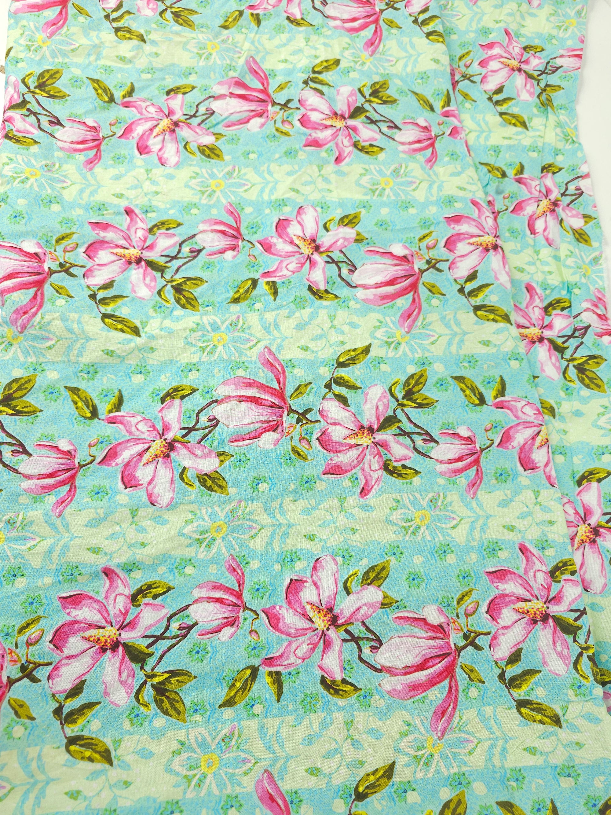Teal floral stripe Cotton- 1.5m piece