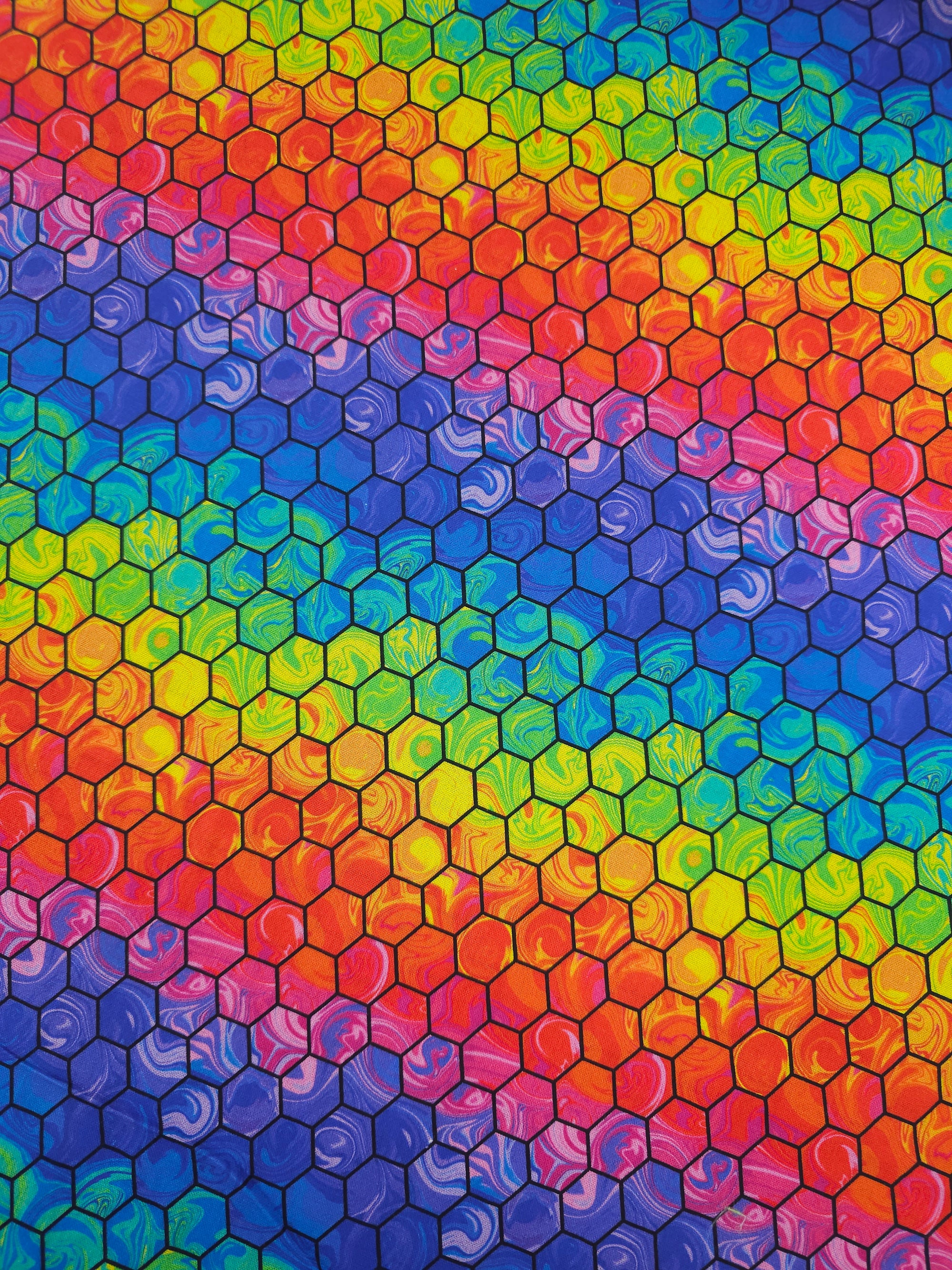 Rainbow Swirl Geometric Hexagon 100% Cotton 88”