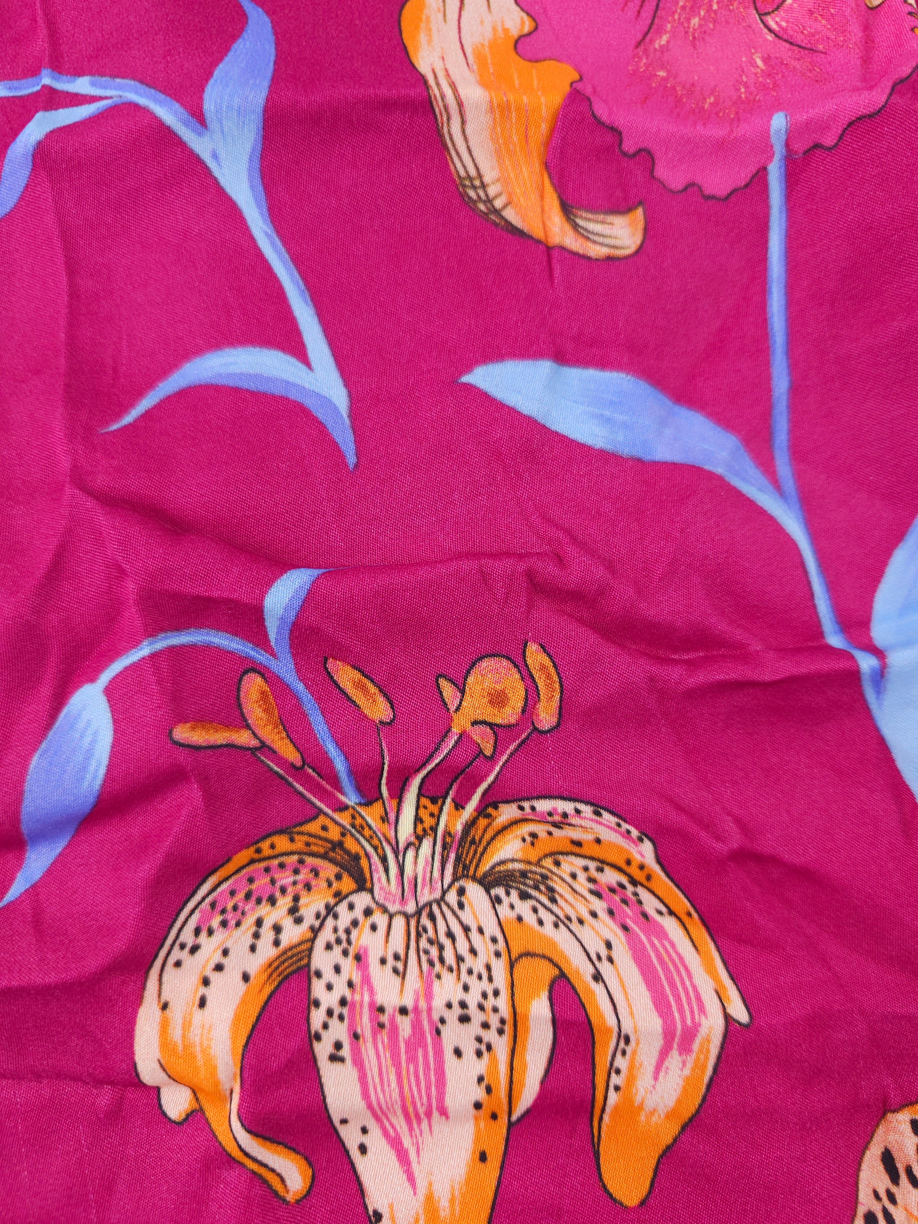 Fuscia hawaiin flower Viscose sateen- 1m piece