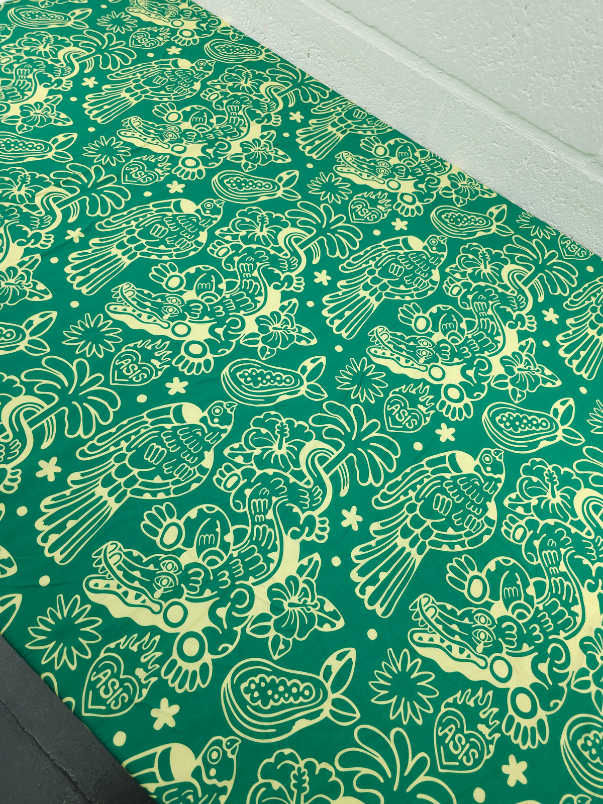 Green/Creamy Yellow Crocodylus Viscose Challis - Brava