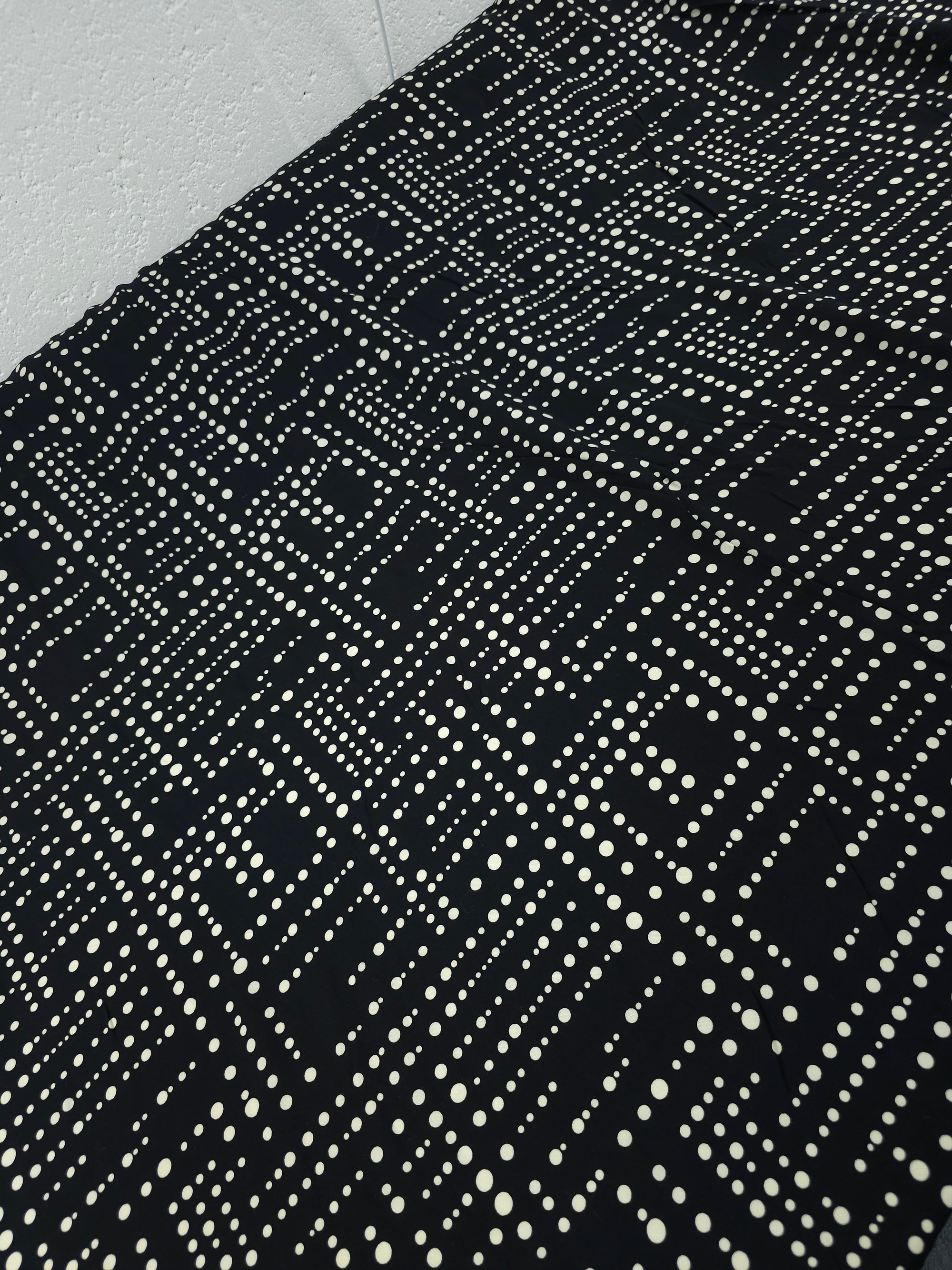 Black/Ivory Irregular Polka Maze Viscose Challis