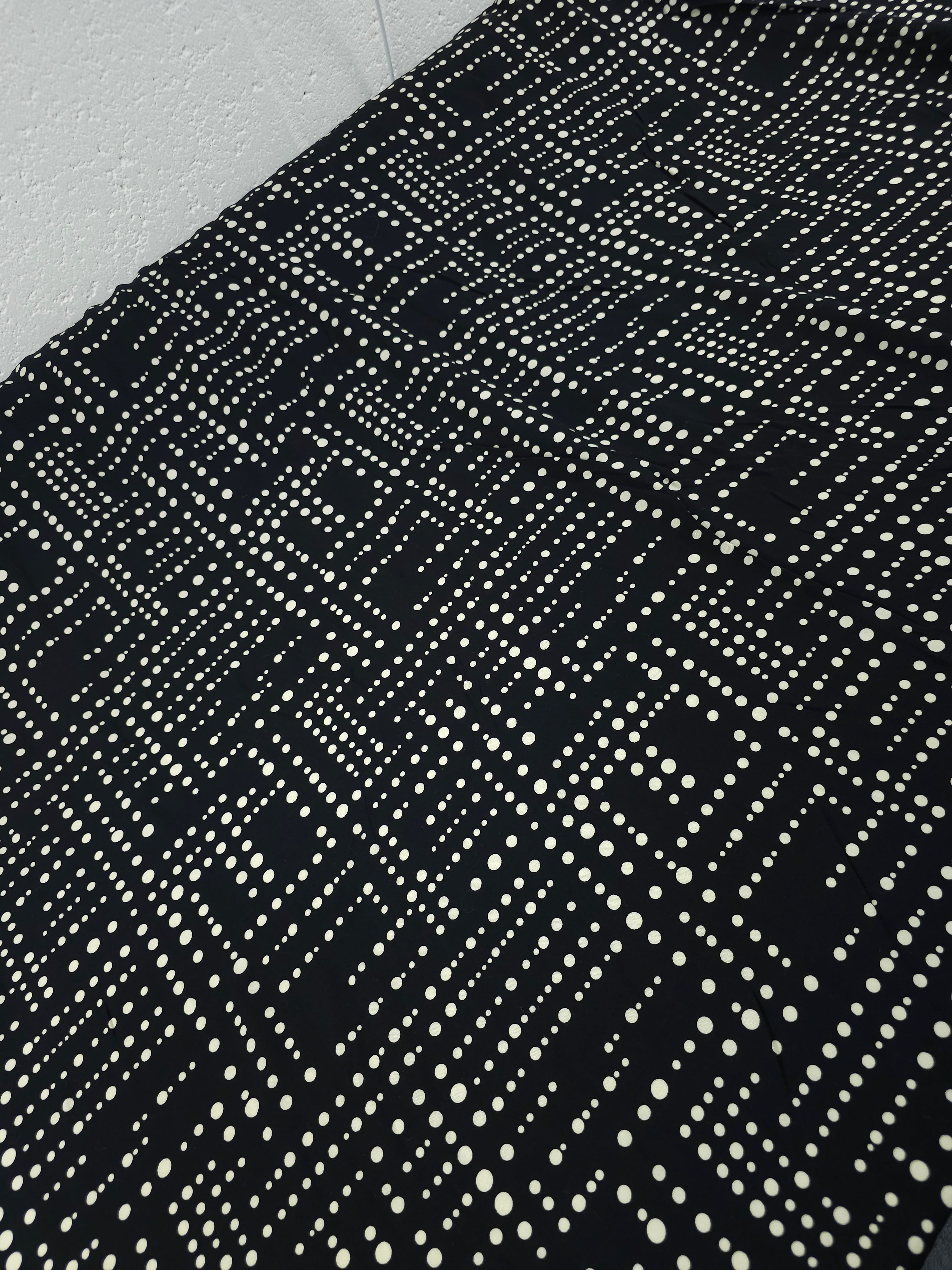 Black/Ivory Irregular Polka Maze Viscose Challis