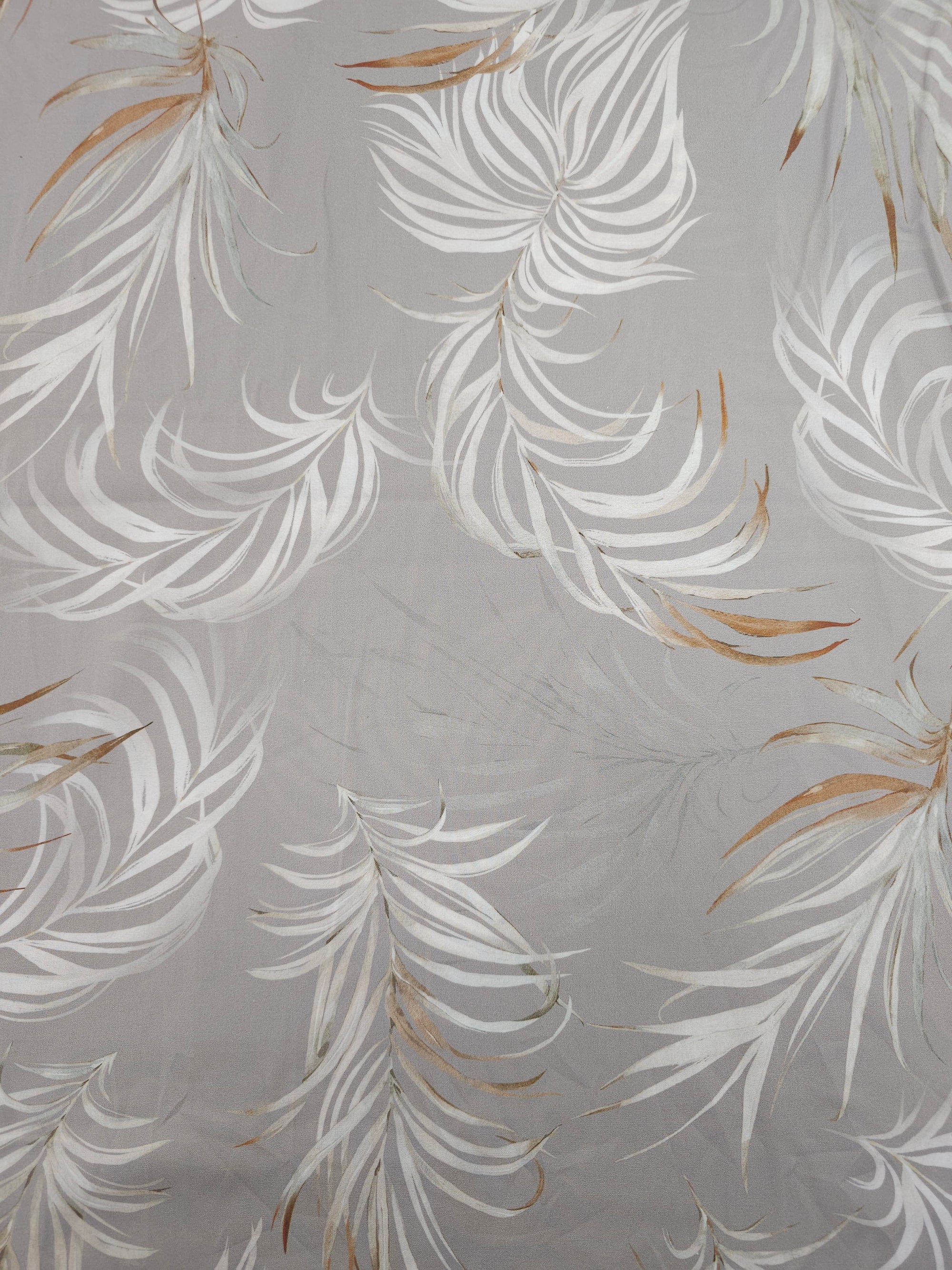 Taupe Feather Leaves Lightweight Cotton 60"