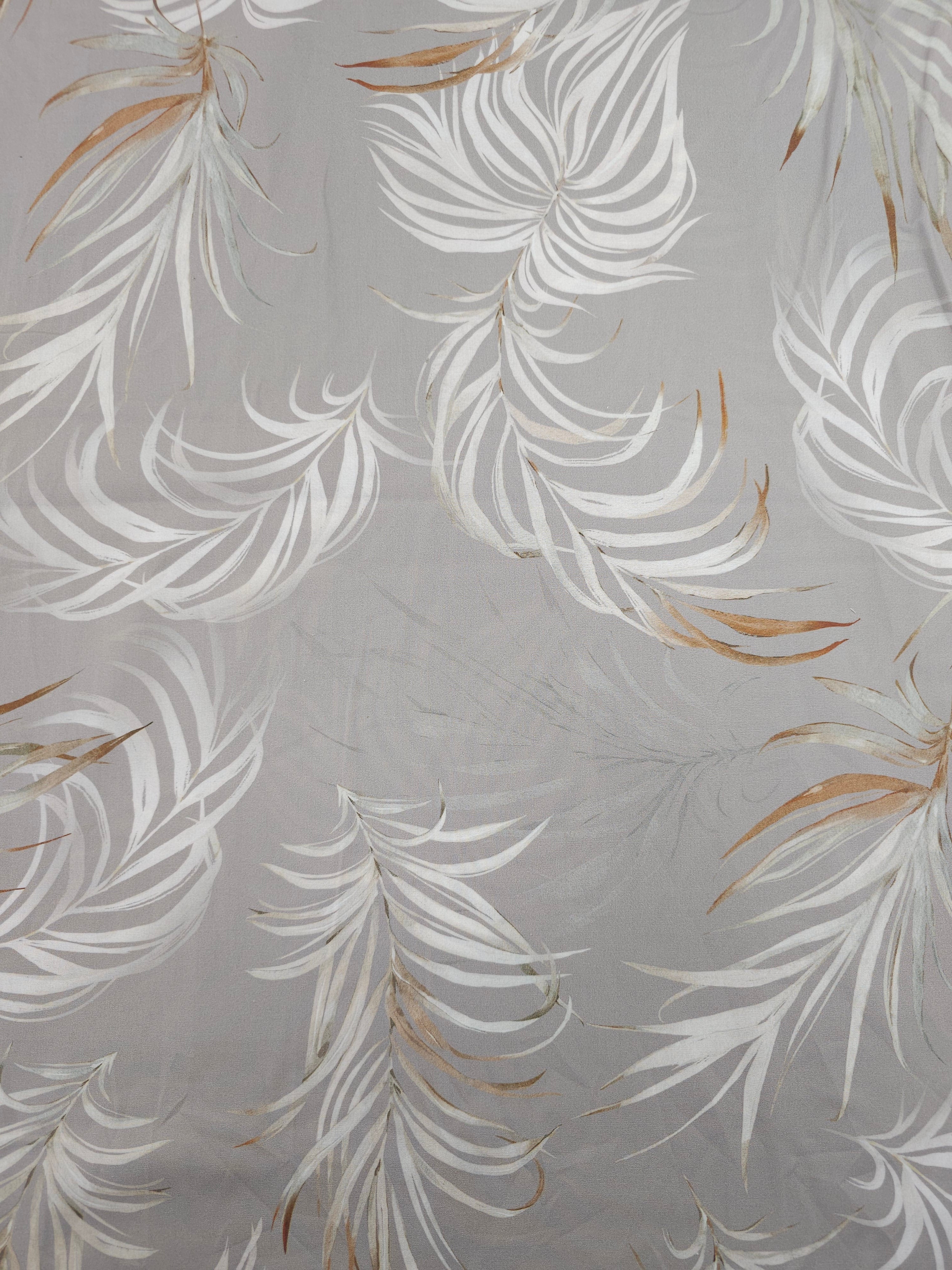Taupe Feather Leaves Lightweight Cotton 60"