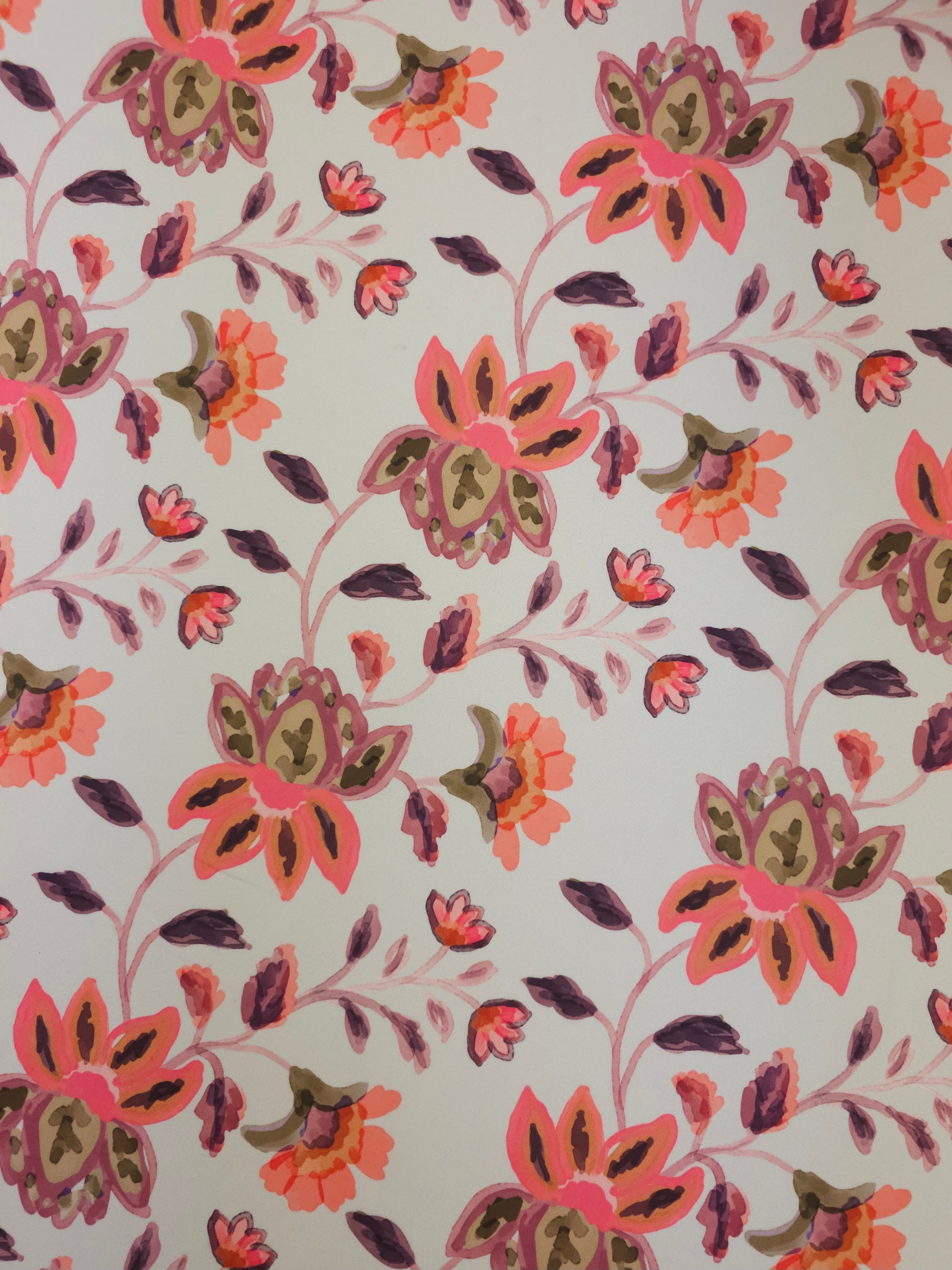Ivory Cream/Coral Symmetry Floral Viscose Crepe