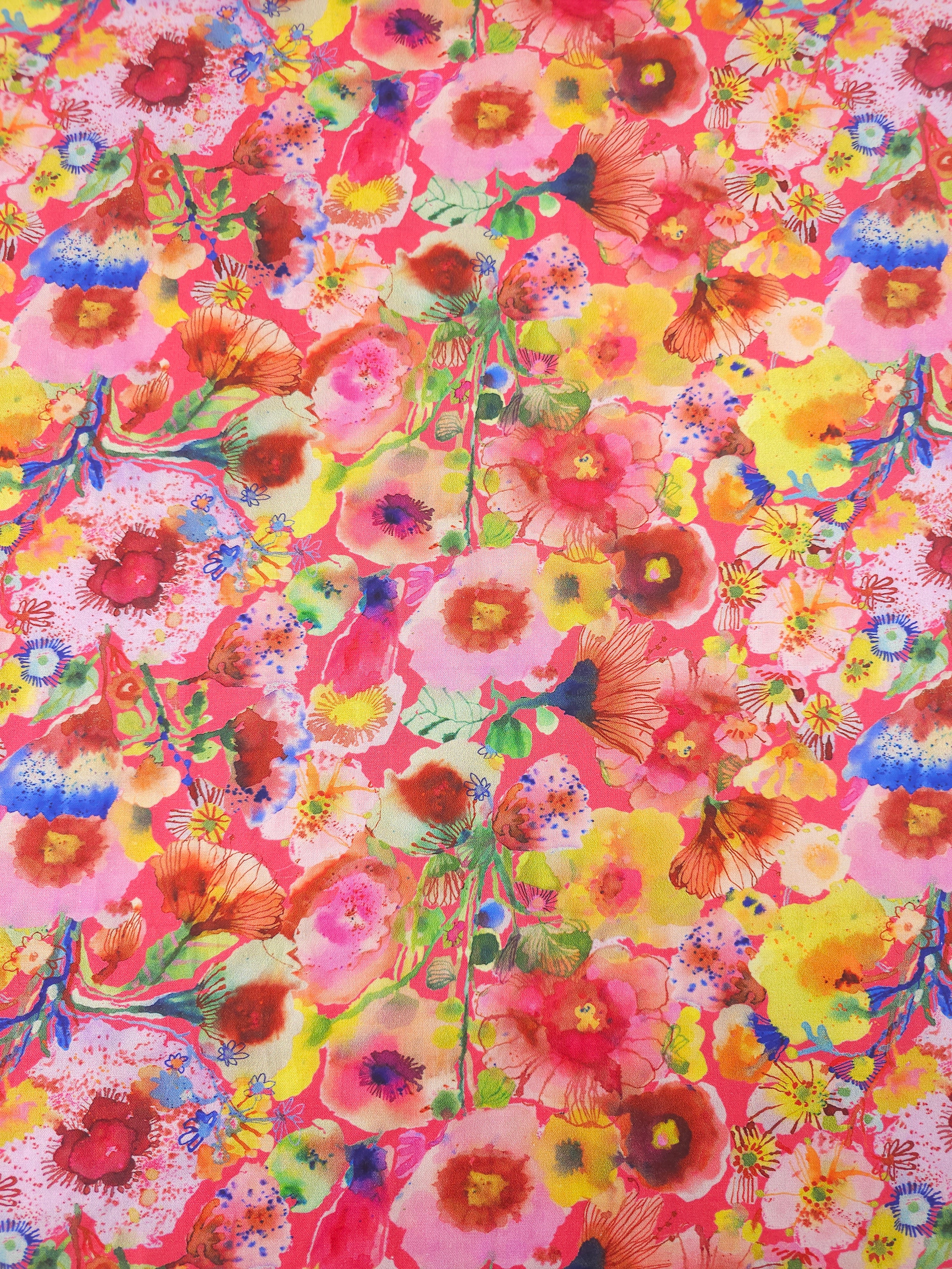 Floral Pompadours In Pink 100% Cotton - Free Spirit