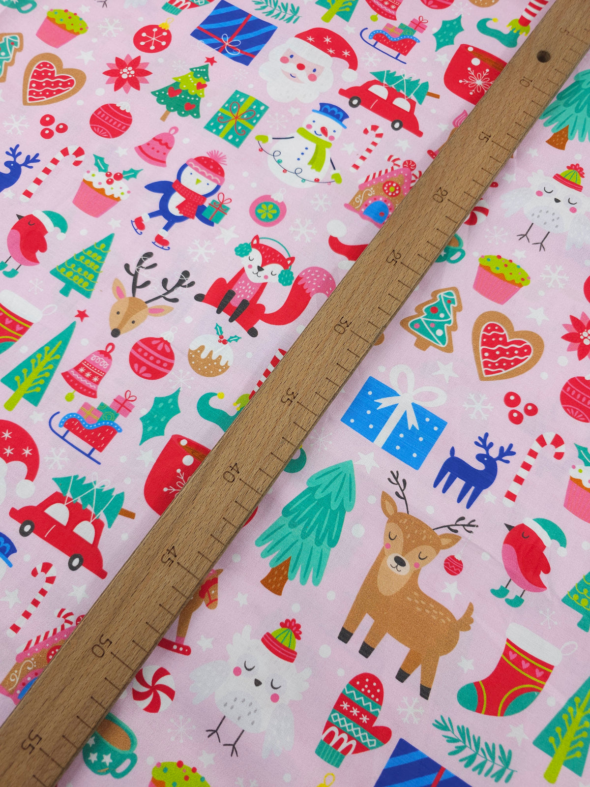 Light Pink Christmas Novelty 100% Cotton