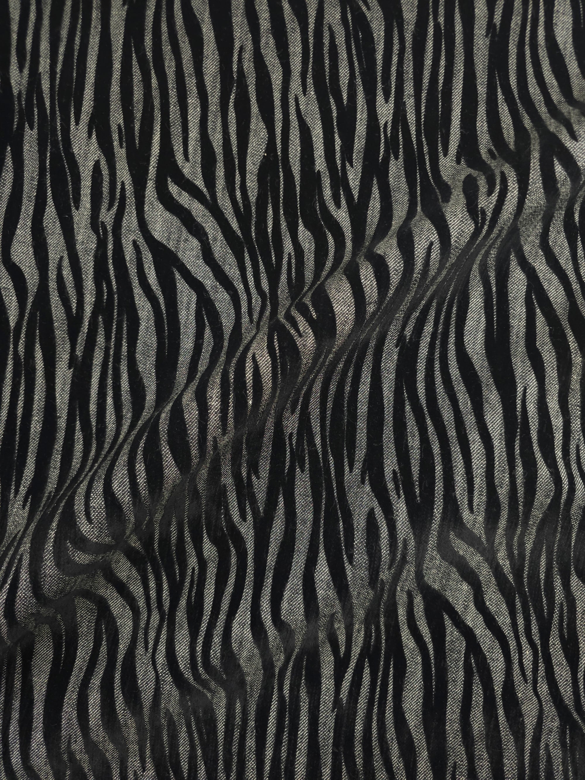 Charcoal Grey Zebra Velvet Burnout Denim