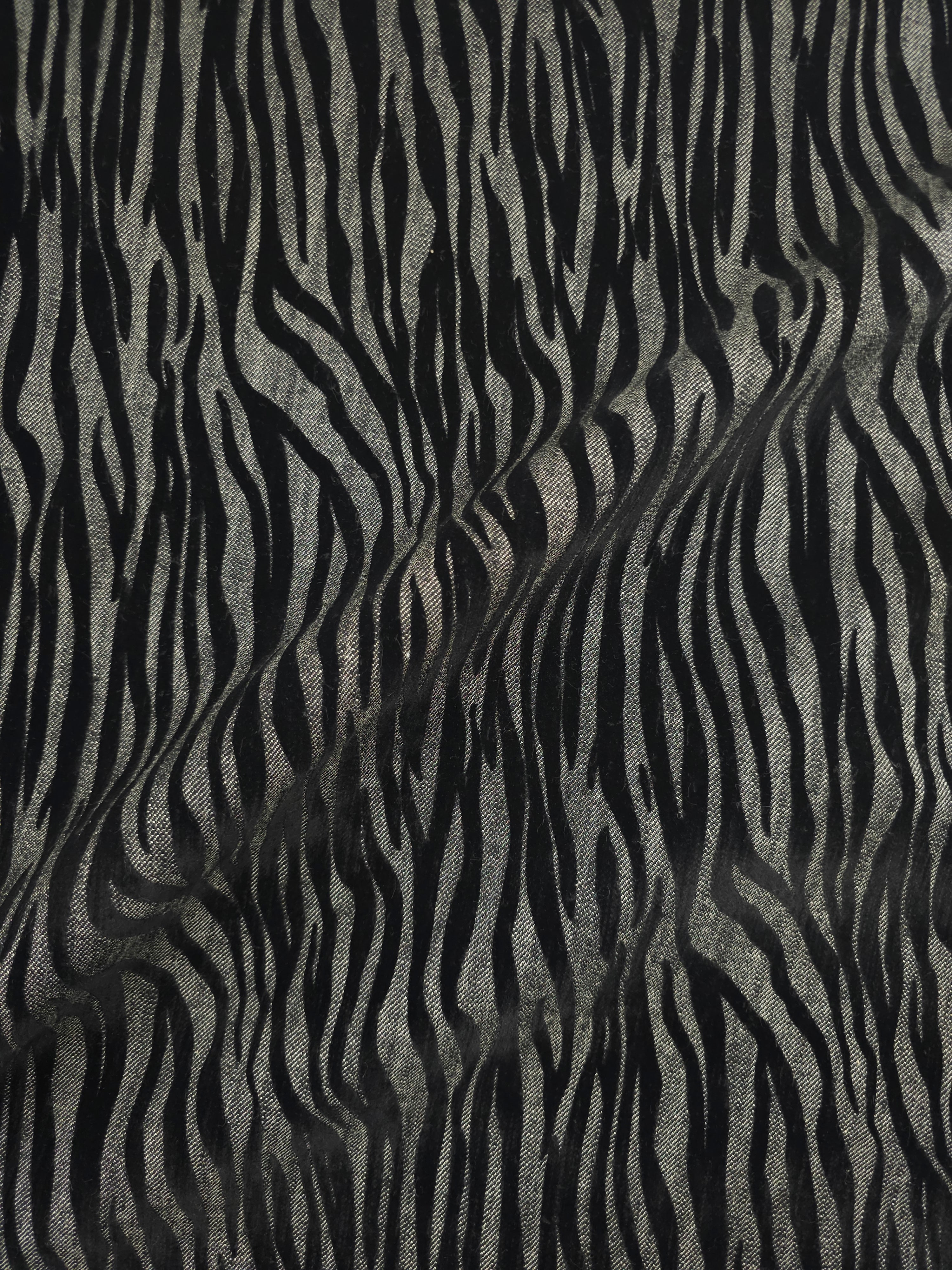 Charcoal Grey Zebra Velvet Burnout Denim