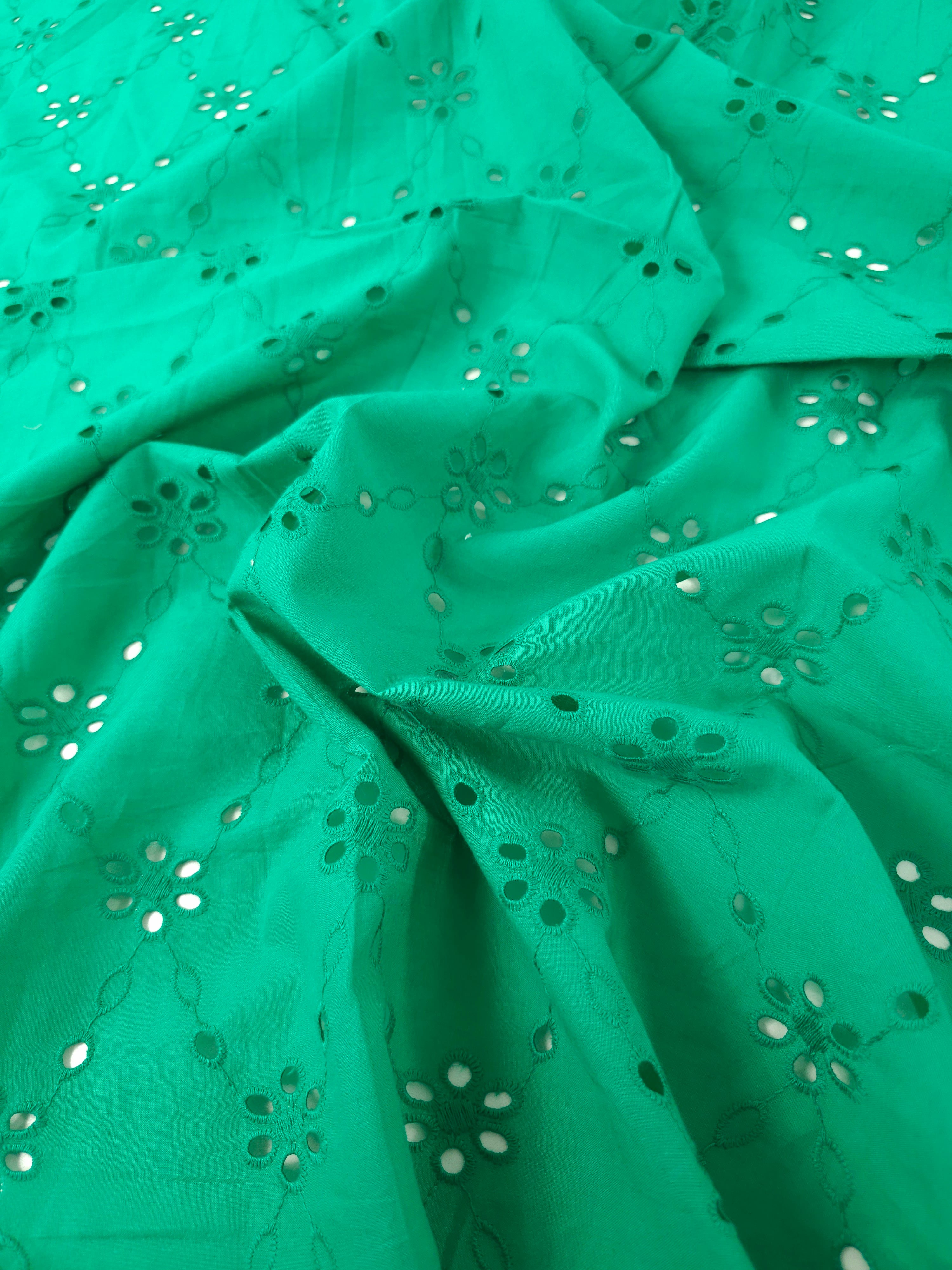 Green Daisy Diamond Cambric Cotton Broderie Anglaise