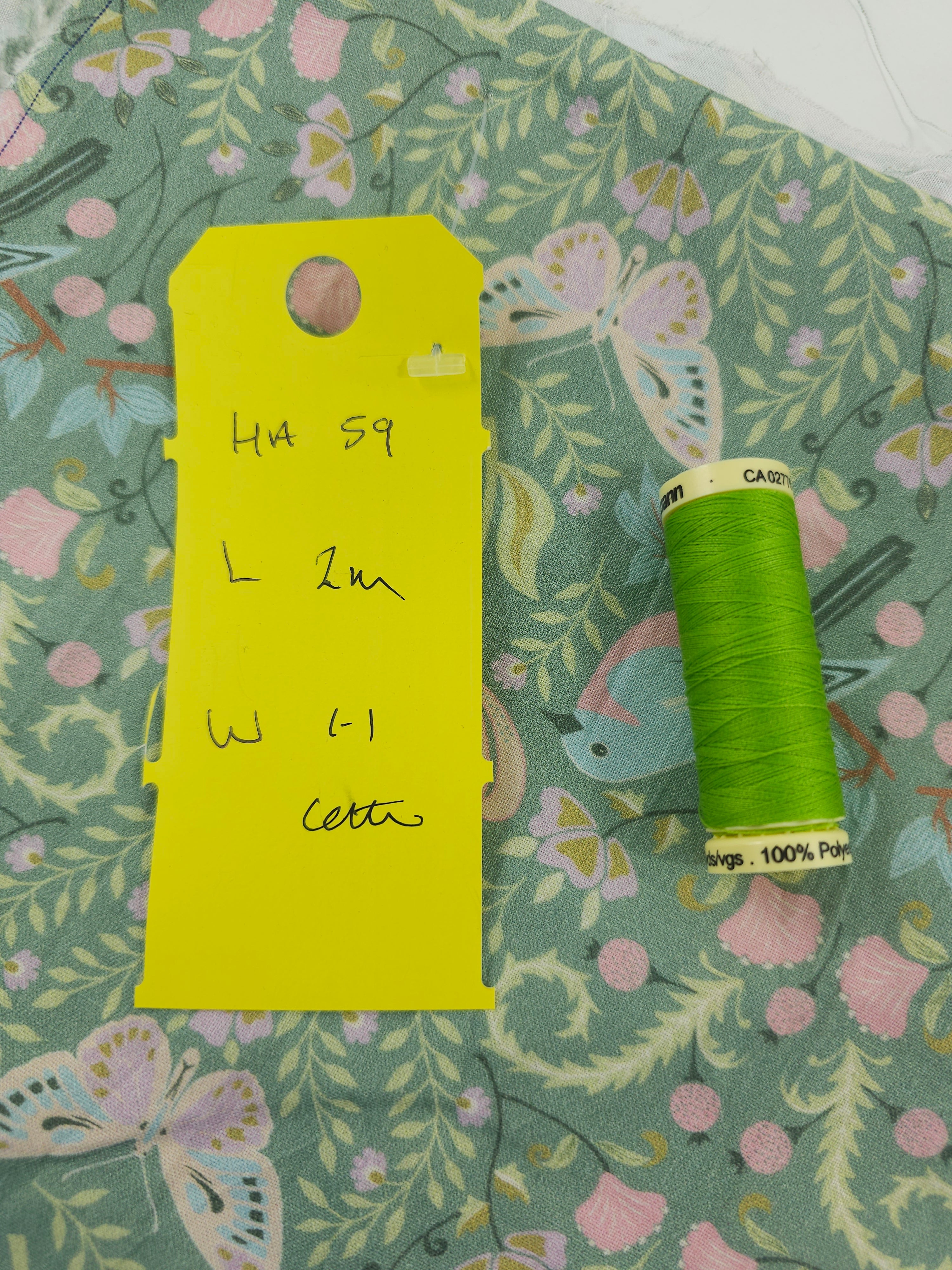 Sage floral bird Cotton- 2m piece