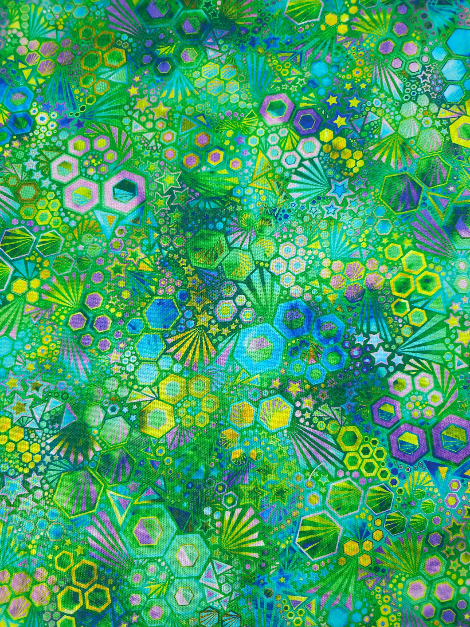 Green/Purple Star Phantasma 100% Cotton - Robert Kaufman