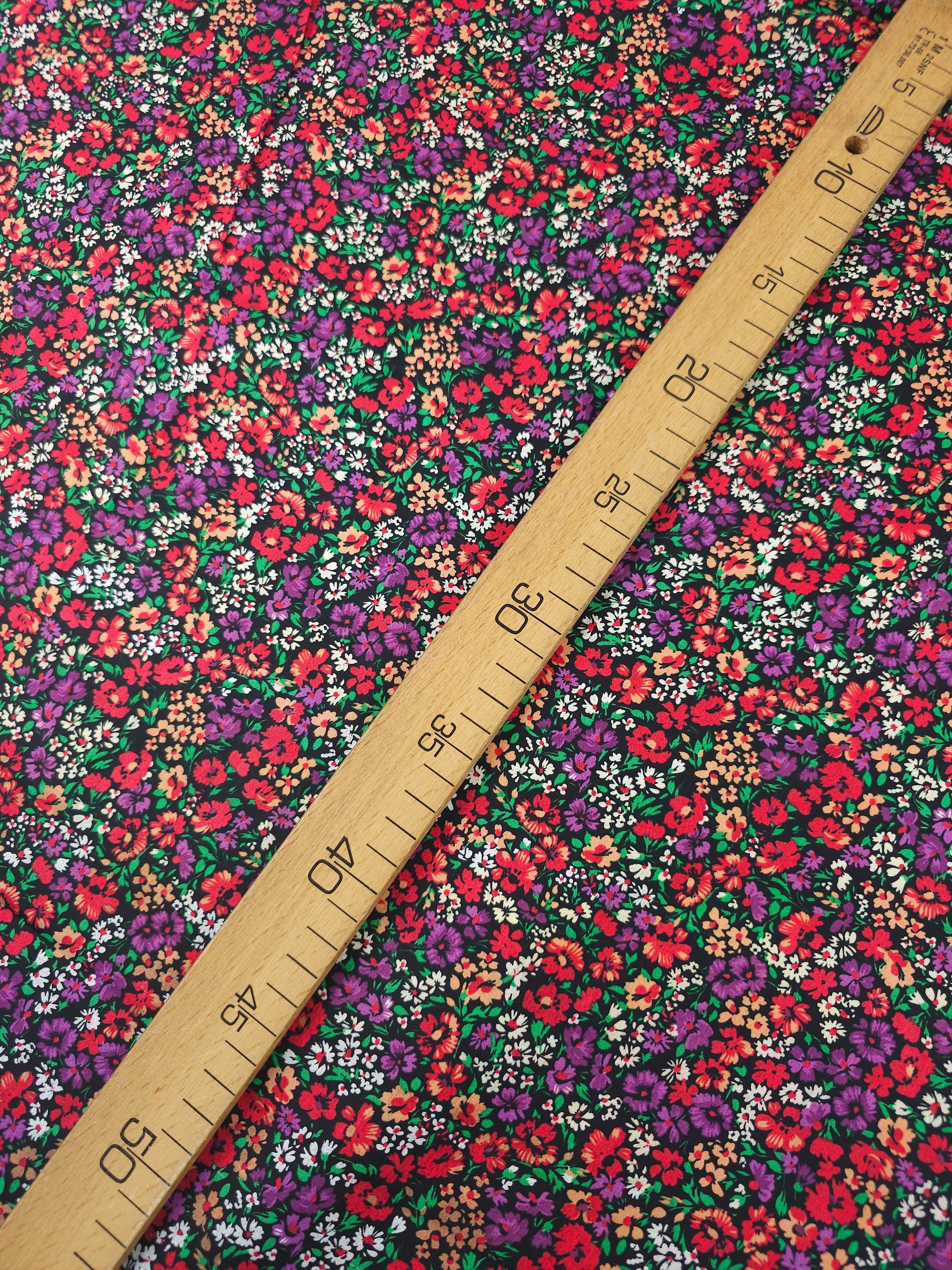 Purple/Red Ditsy Floral Bloom Field Cotton Satin 57"