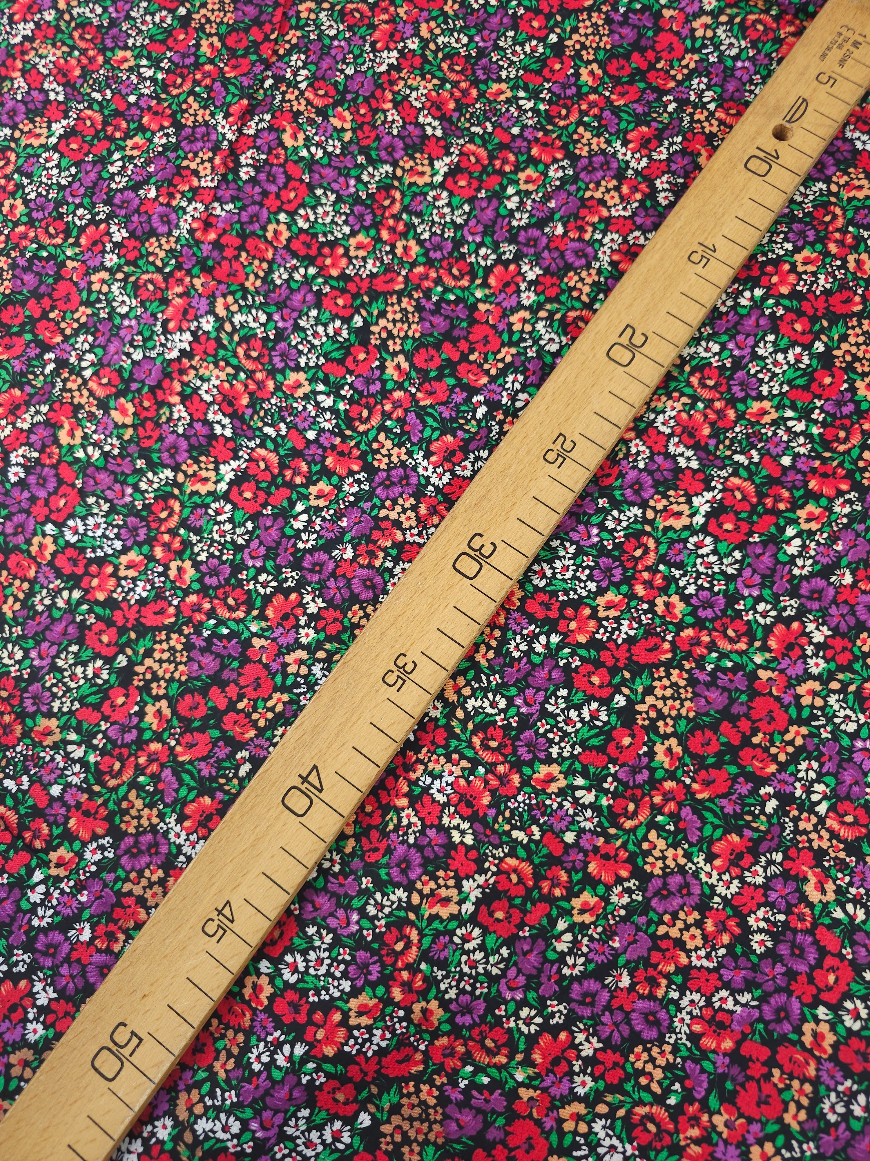 Purple/Red Ditsy Floral Bloom Field Cotton Satin 57"
