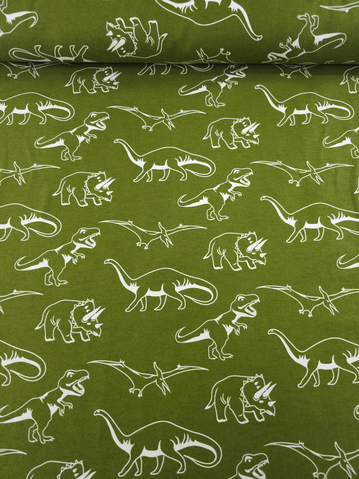 Olive Green Dino Lightweight Flannel Cotton