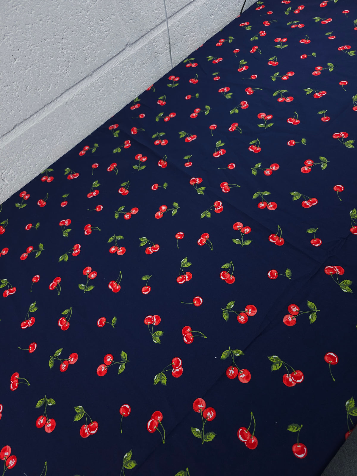 Navy/Red Tossed Cherries Cotton Poplin