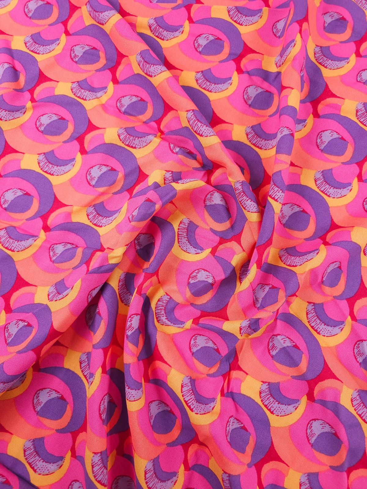 Pink/Purple Tones Quirky Circle Link Viscose Challis