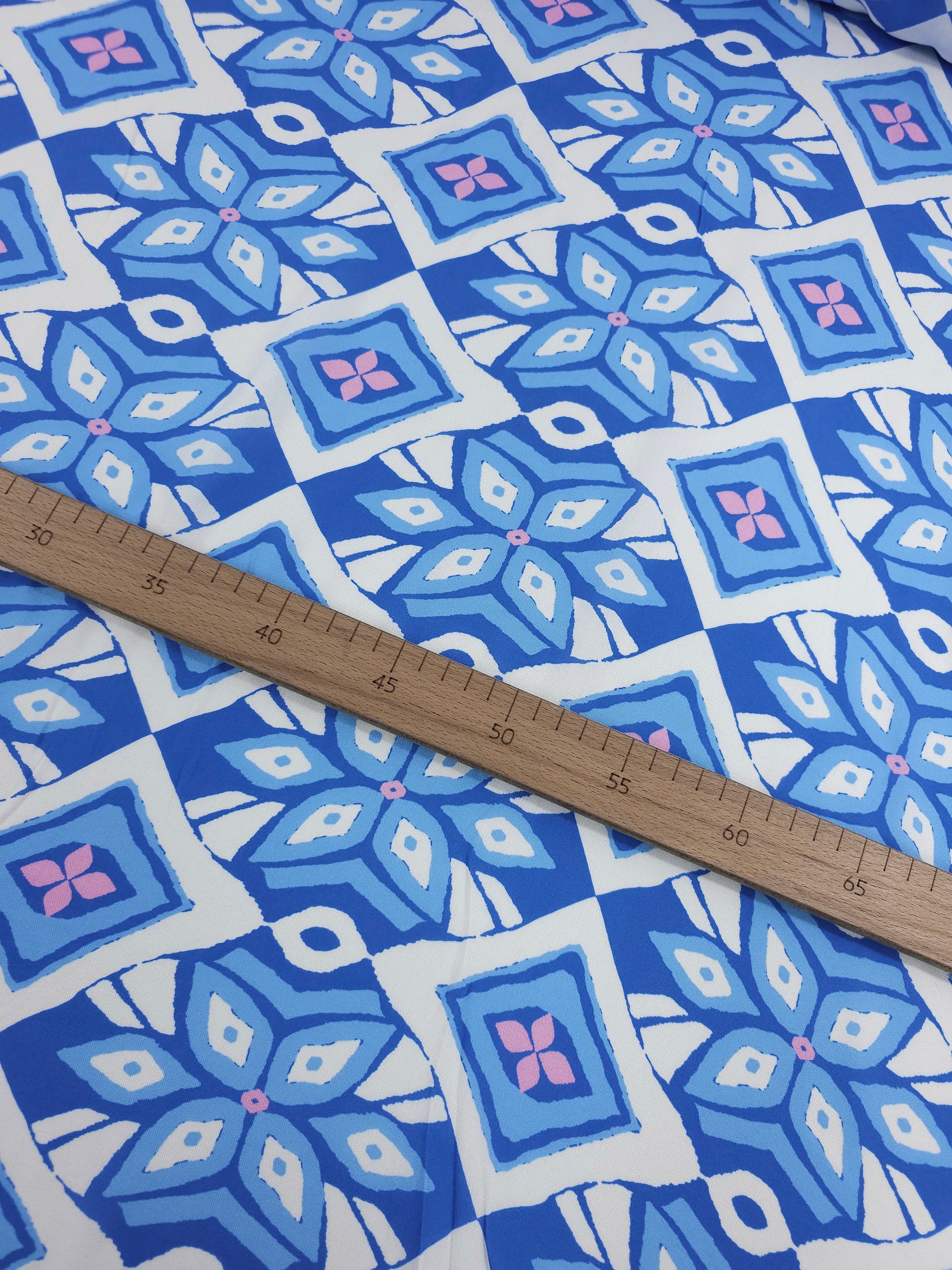 Blue/Pink Geometric Diamond Viscose Challis