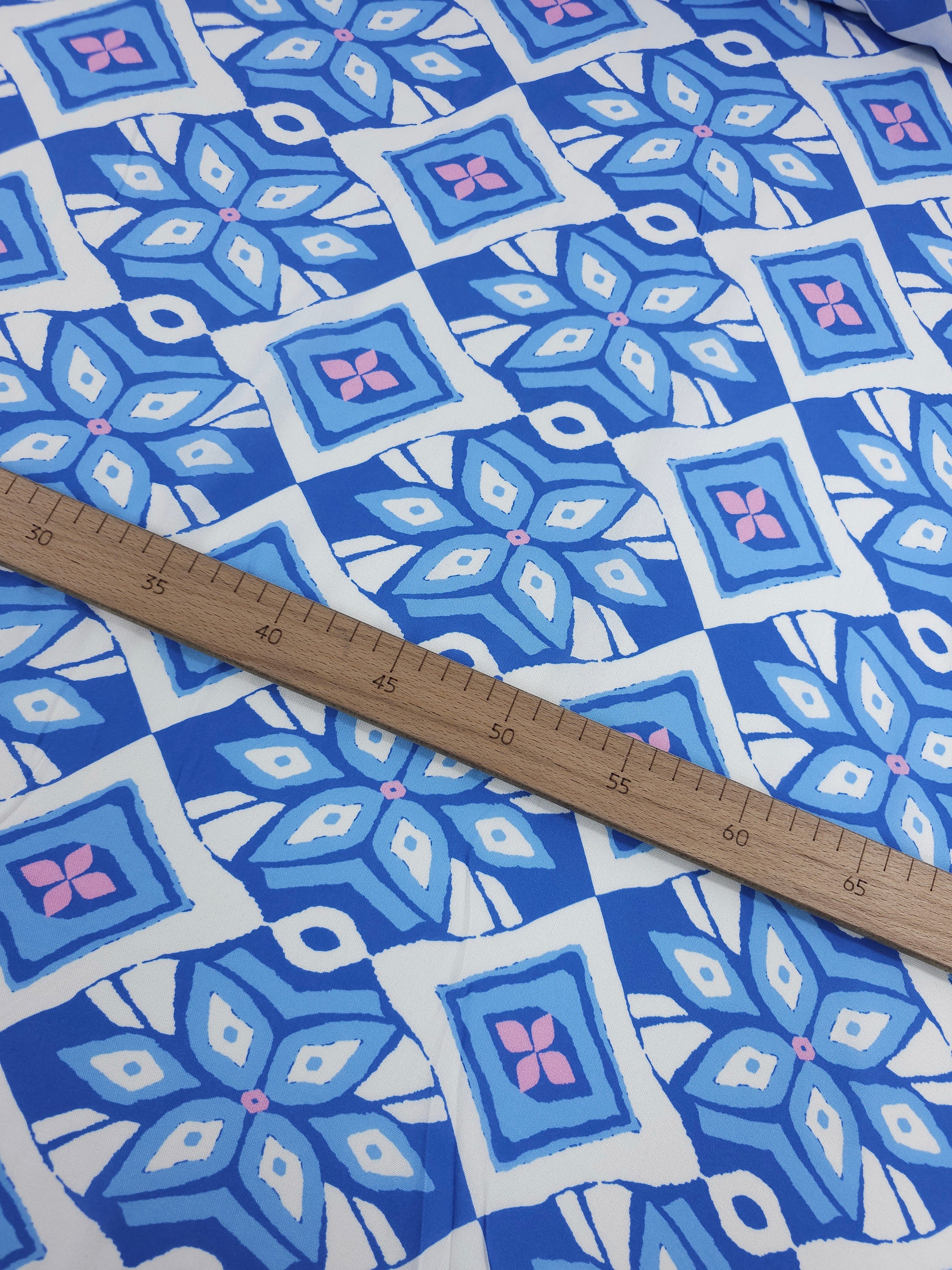 Blue/Pink Geometric Diamond Viscose Challis