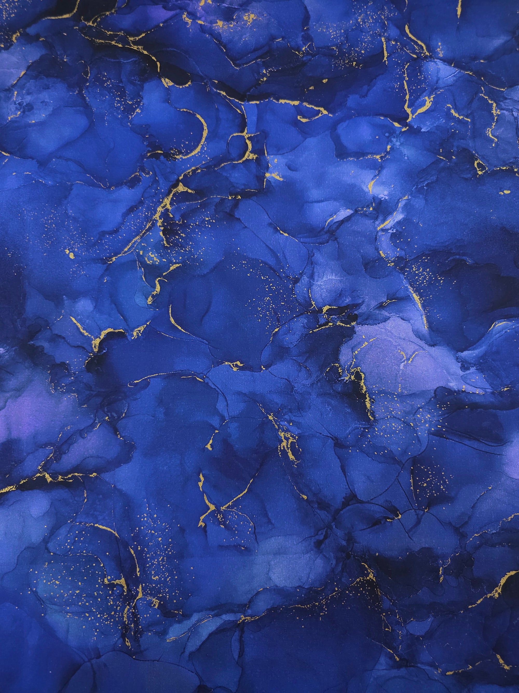 Ink Blue/Gold Marble 100% Cotton