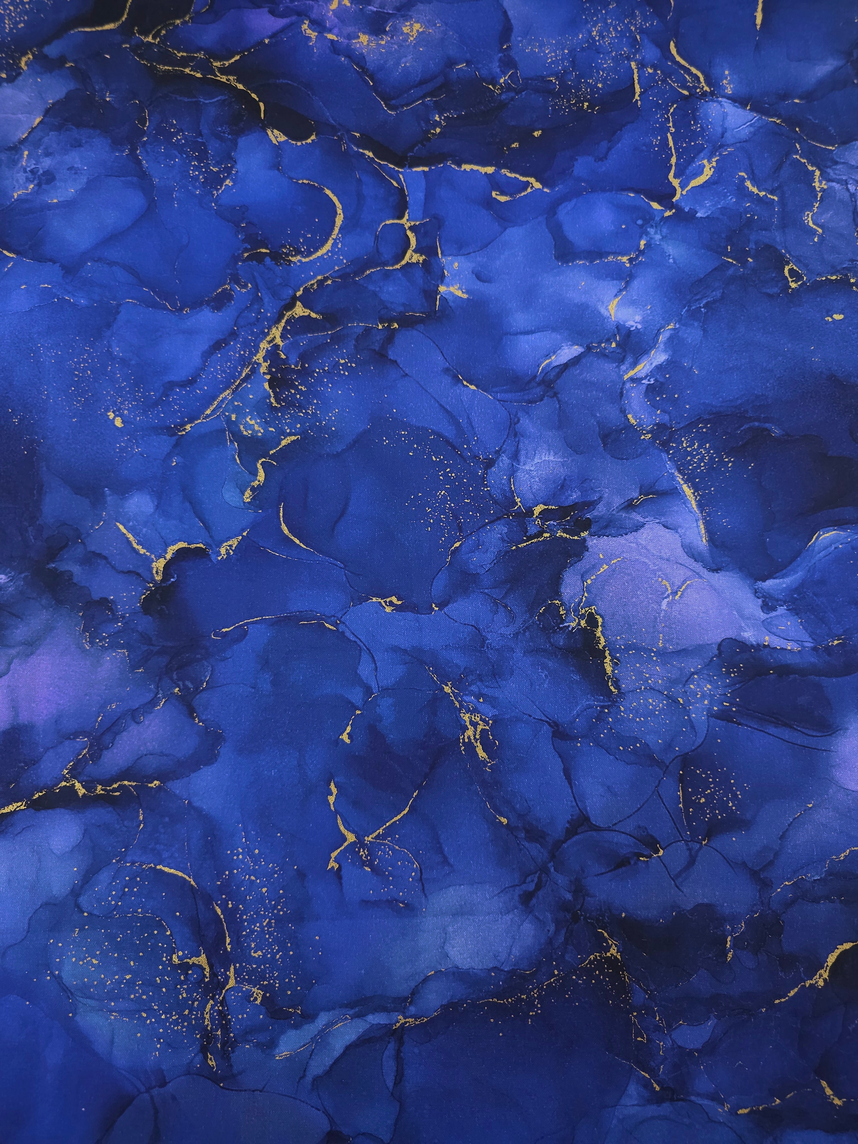 Ink Blue/Gold Marble 100% Cotton