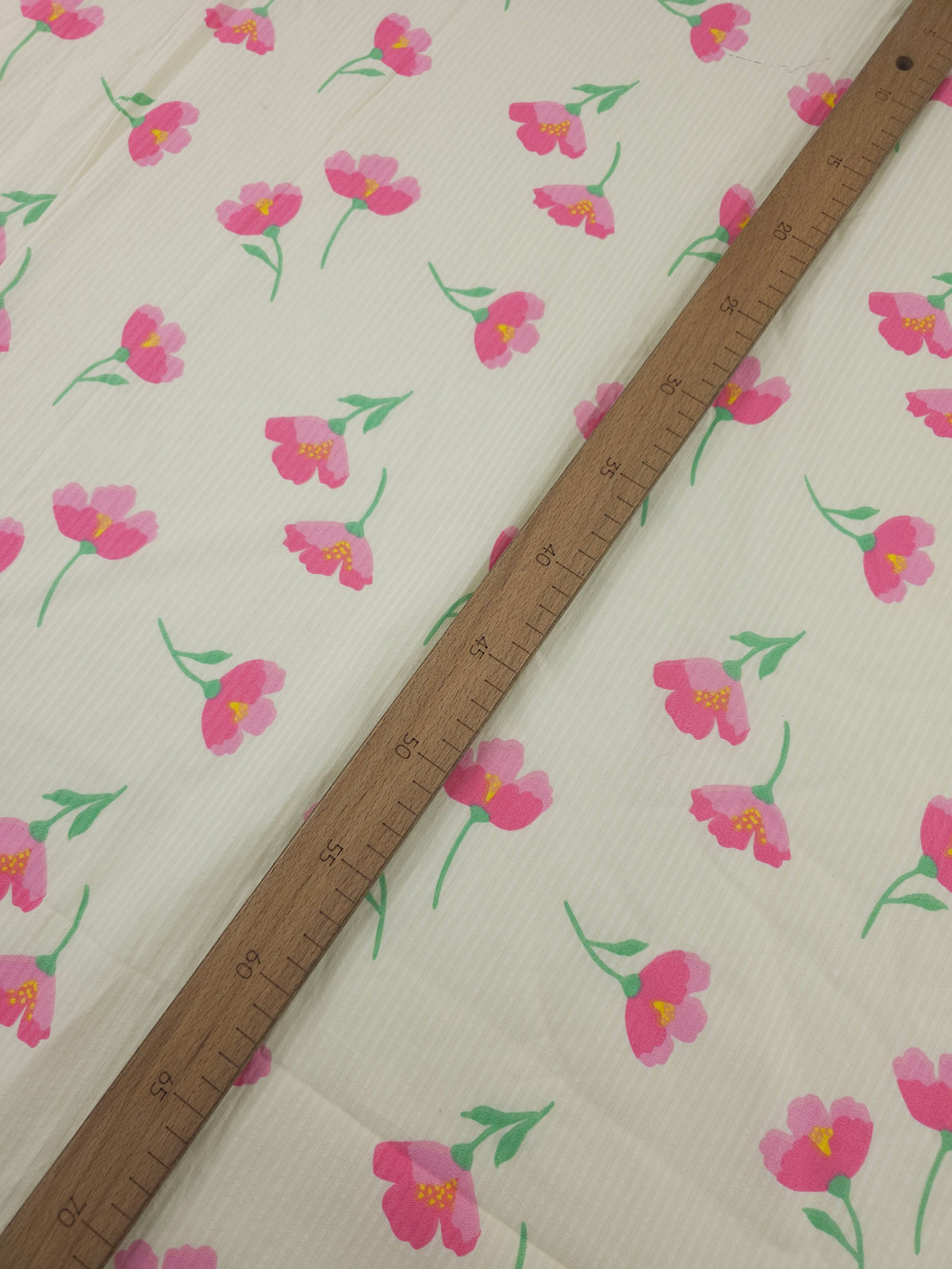 Pale Yellow/Pink Stripe Tossed Flowers Structured Cotton