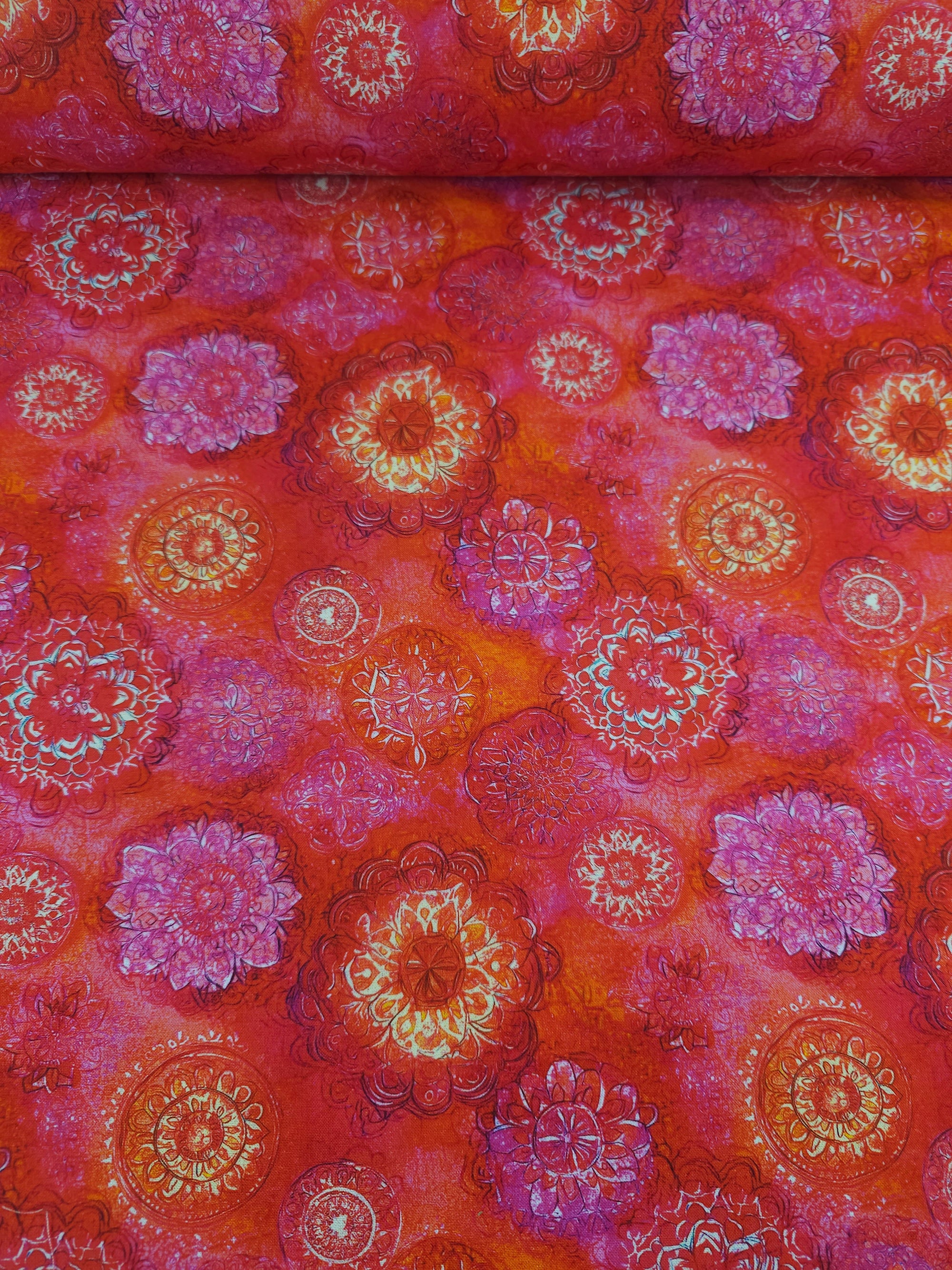Red/Pink Spiral Medallion 100% Cotton 104” *EXTRA WIDE*