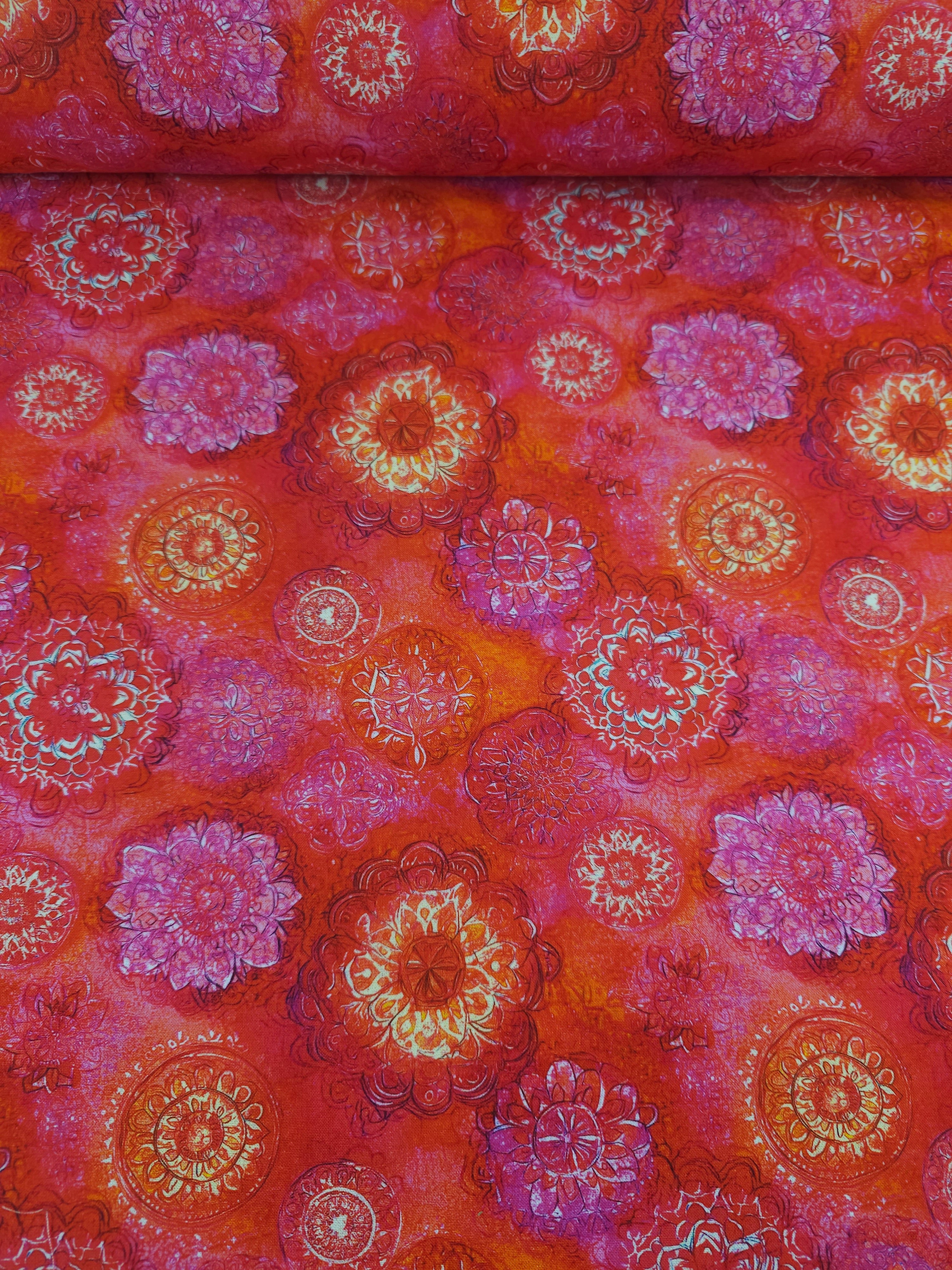Red/Pink Spiral Medallion 100% Cotton 104” *EXTRA WIDE*