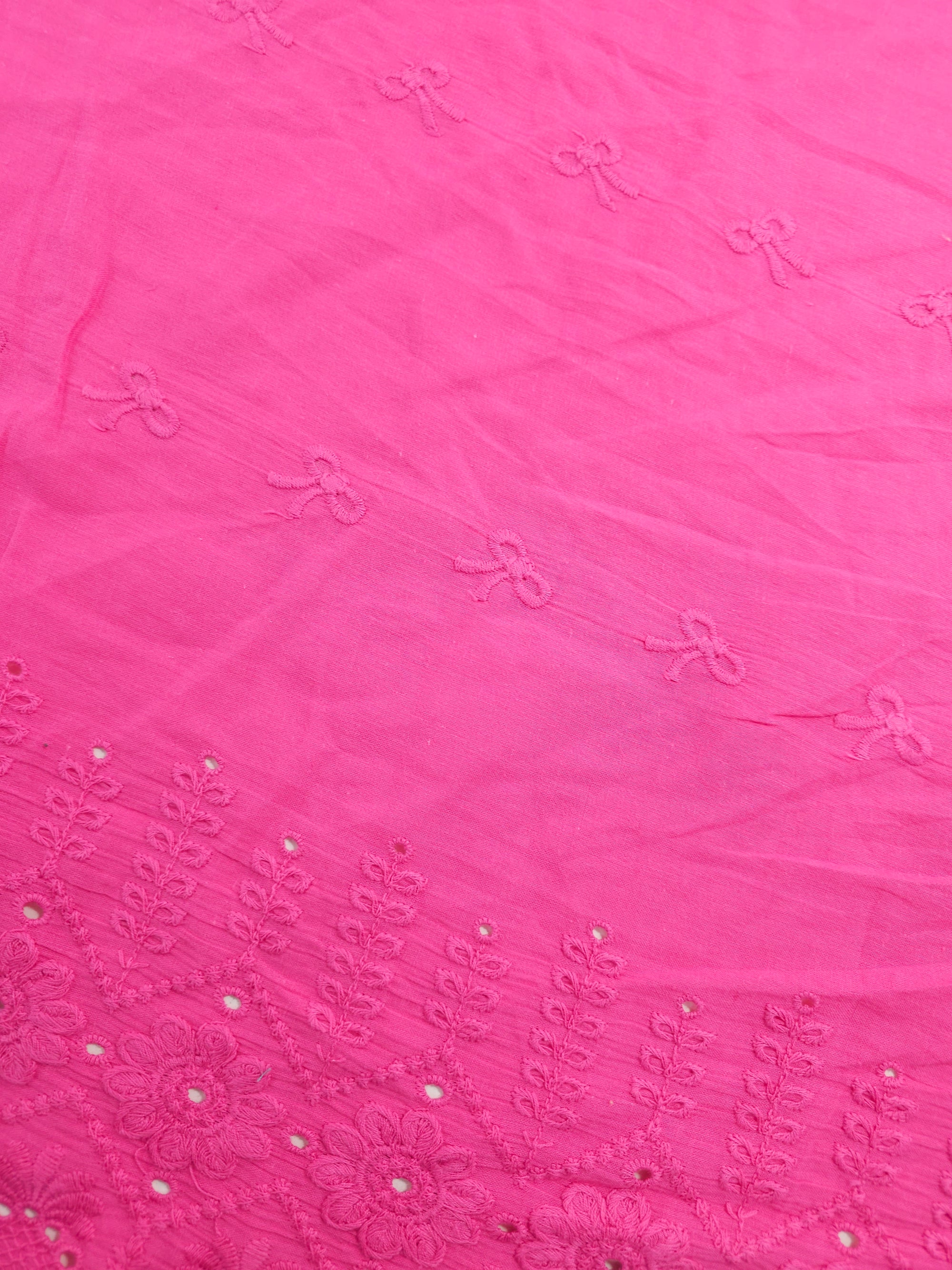 Fuchsia Pink Bow Floral Cambric Cotton Broderie Anglaise