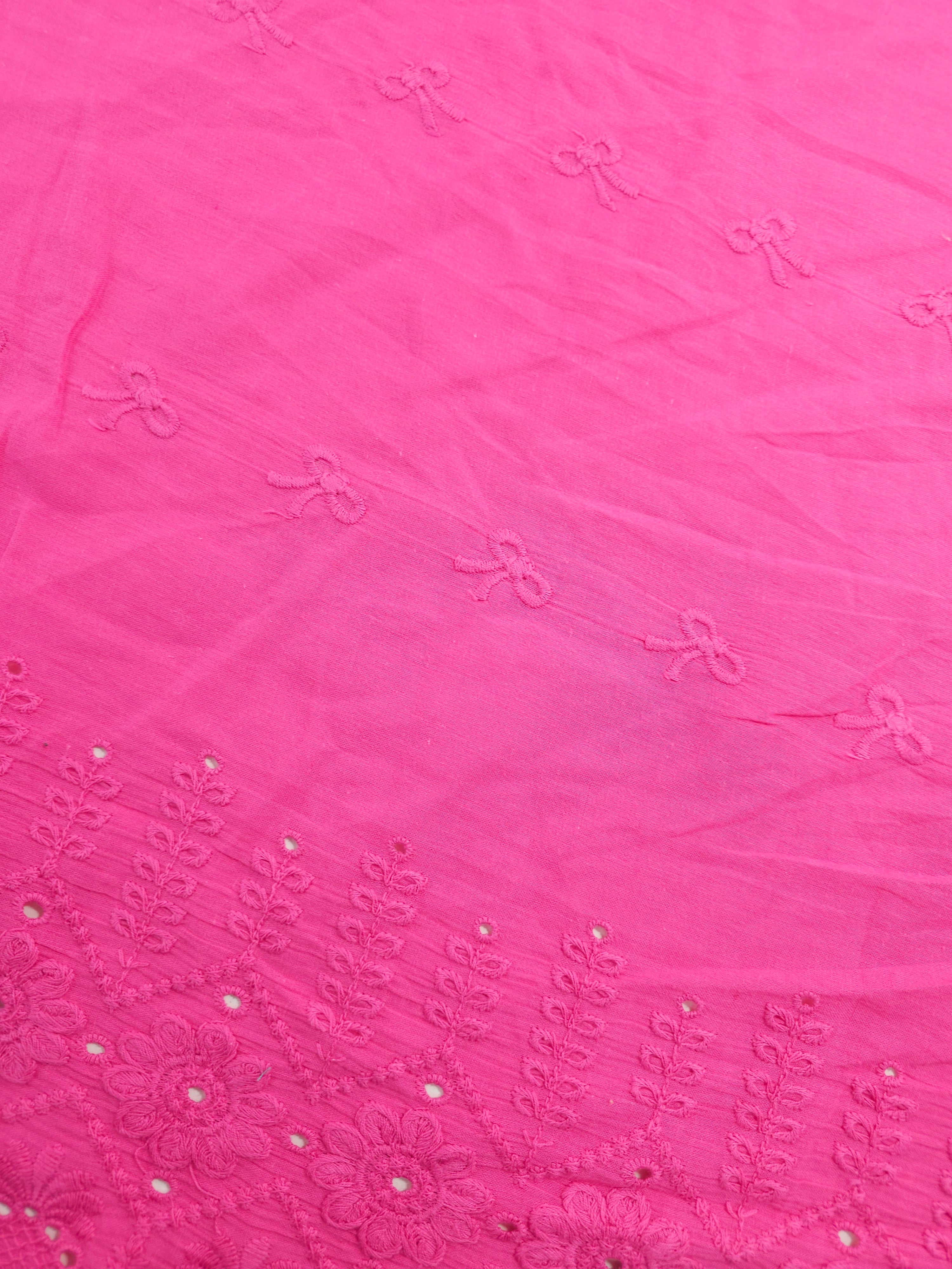 Fuchsia Pink Bow Floral Cambric Cotton Broderie Anglaise